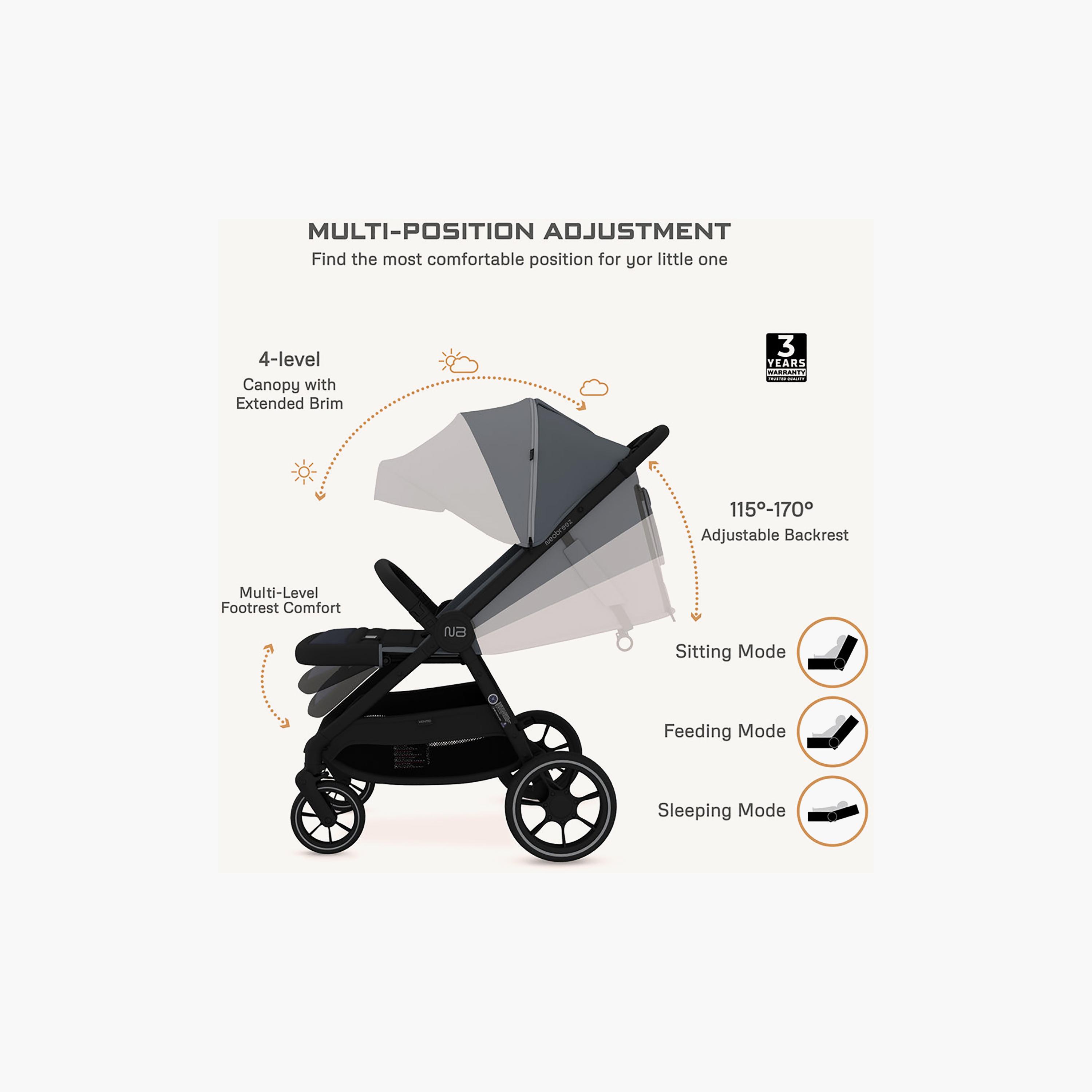 Neobreez Vento All Terrain One Hand Fold Stroller with Canopy & LED Lights - 0-4 Years - 22 kg-baby-gear-strollersandprams-strollers-image-17