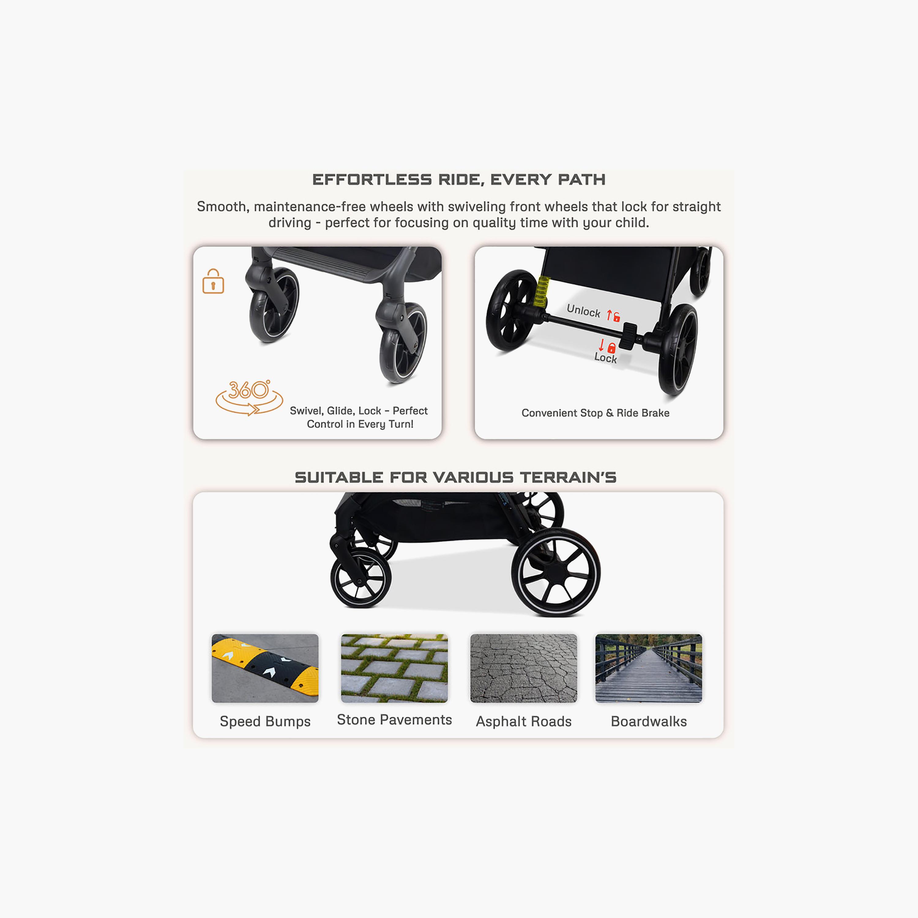 Neobreez Vento All Terrain One Hand Fold Stroller with Canopy & LED Lights - 0-4 Years - 22 kg-baby-gear-strollersandprams-strollers-image-4
