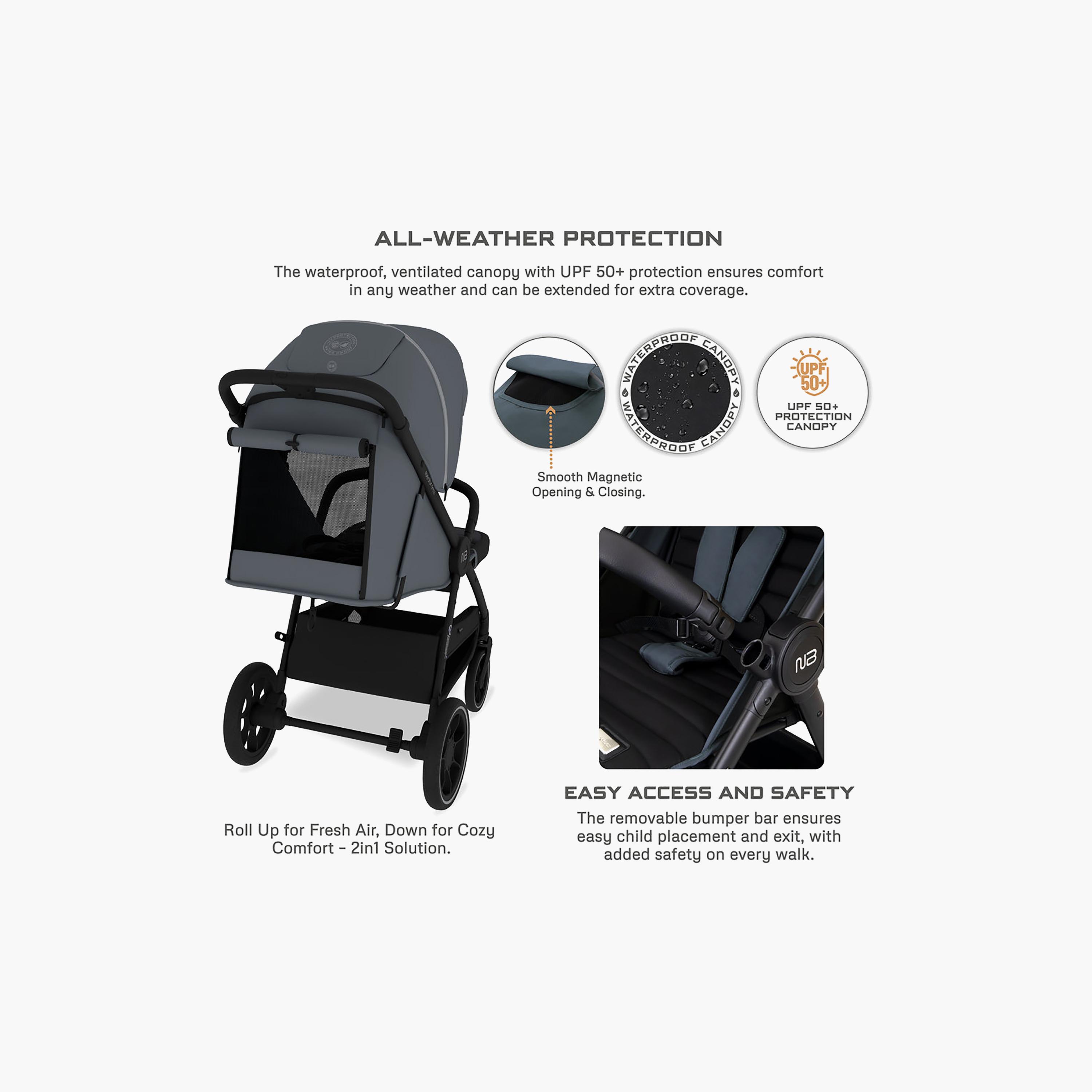 Neobreez Vento All Terrain One Hand Fold Stroller with Canopy & LED Lights - 0-4 Years - 22 kg-baby-gear-strollersandprams-strollers-image-5