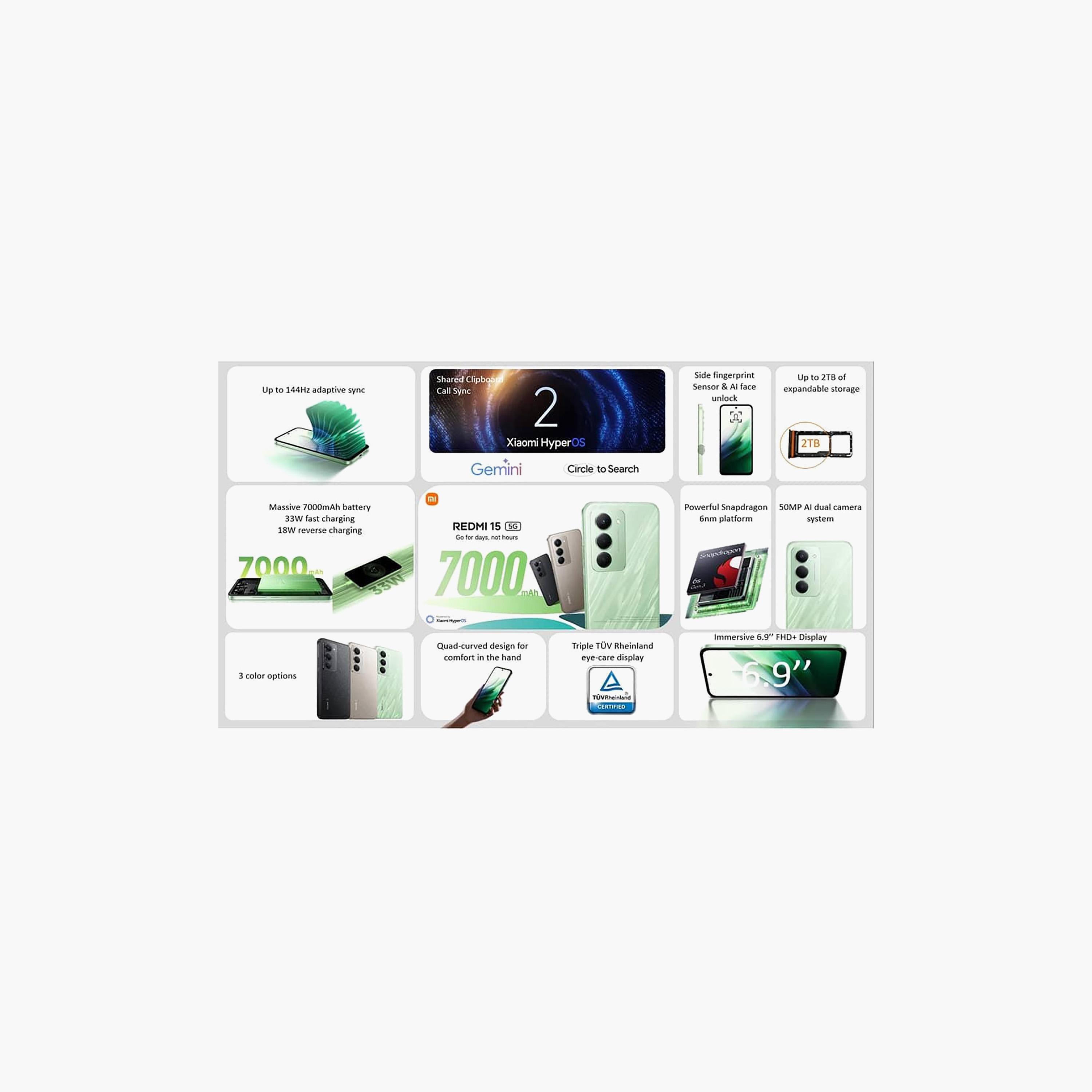 ريدمي 15 أخضر ريبل 5G رام 8 جيجا + ذاكرة 256 جيجا 6.9" 8 نواة HyperOS من شاومي-electronics-phones-image-5