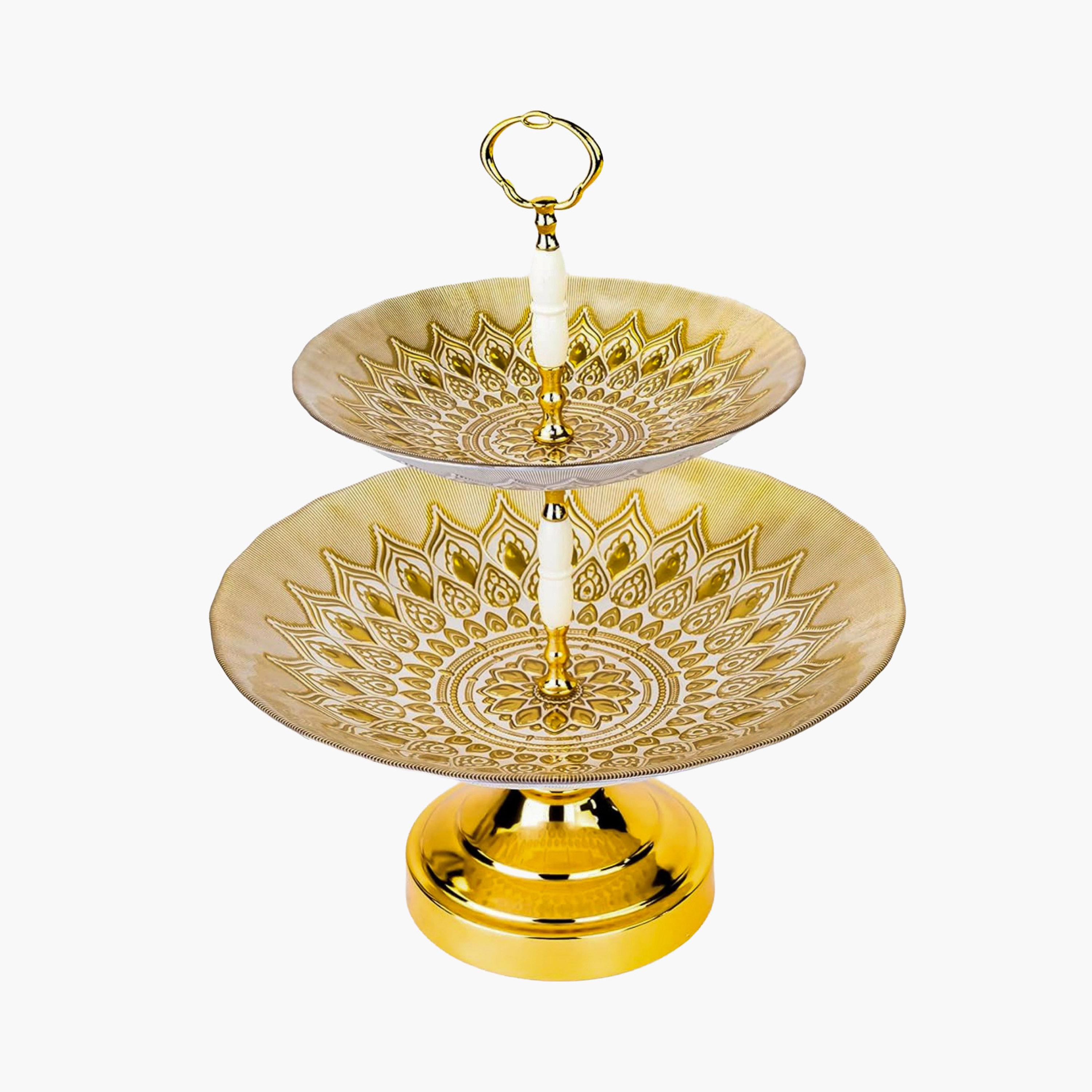ELENOR Kostanay Two-Tier Serving Stand Gold Detail-household-dining-serveware-cakestands-image-1