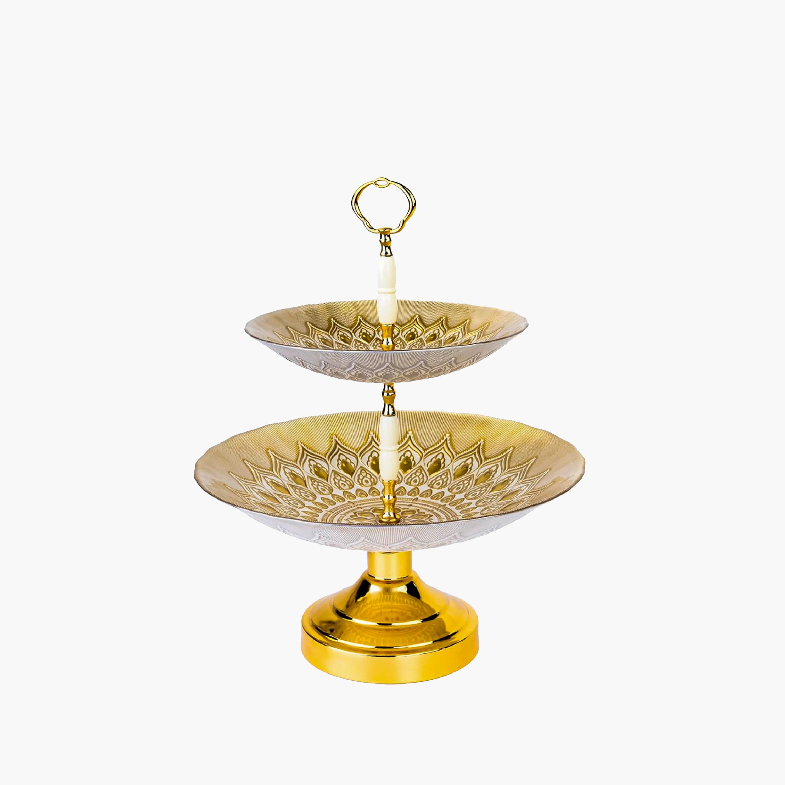 ELENOR Kostanay Two-Tier Serving Stand Gold Detail-household-dining-serveware-cakestands-image-2