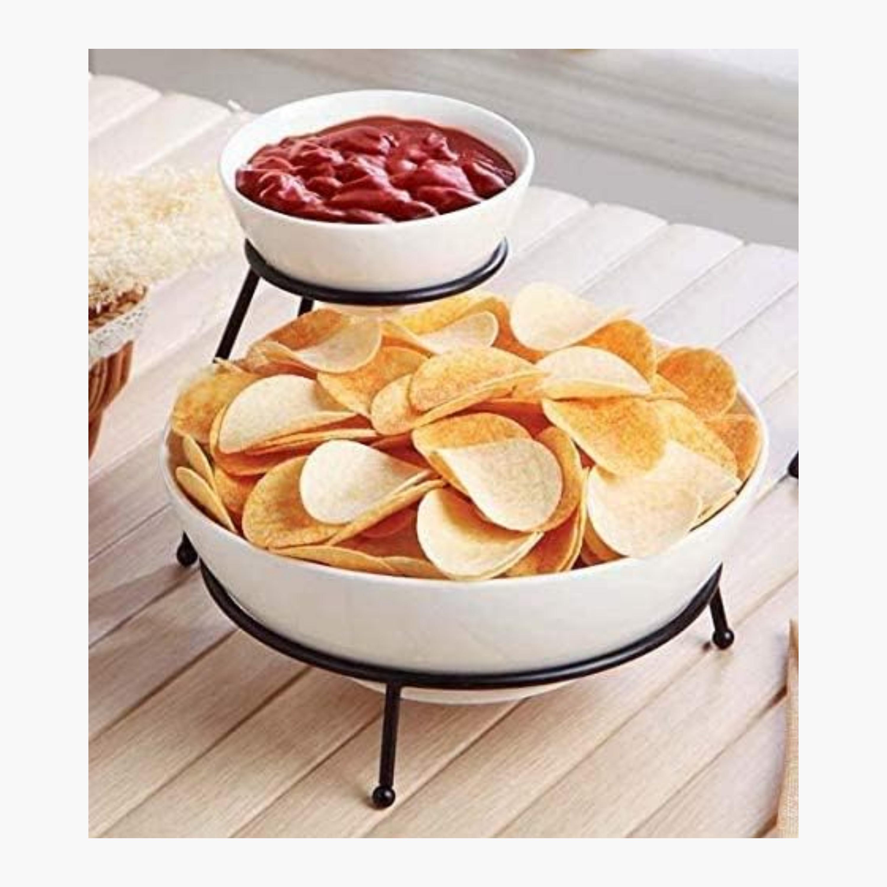 Shallow 2 Two Tier Porcelain Chip and Dip-household-dining-dinnerware-bowls-image-1