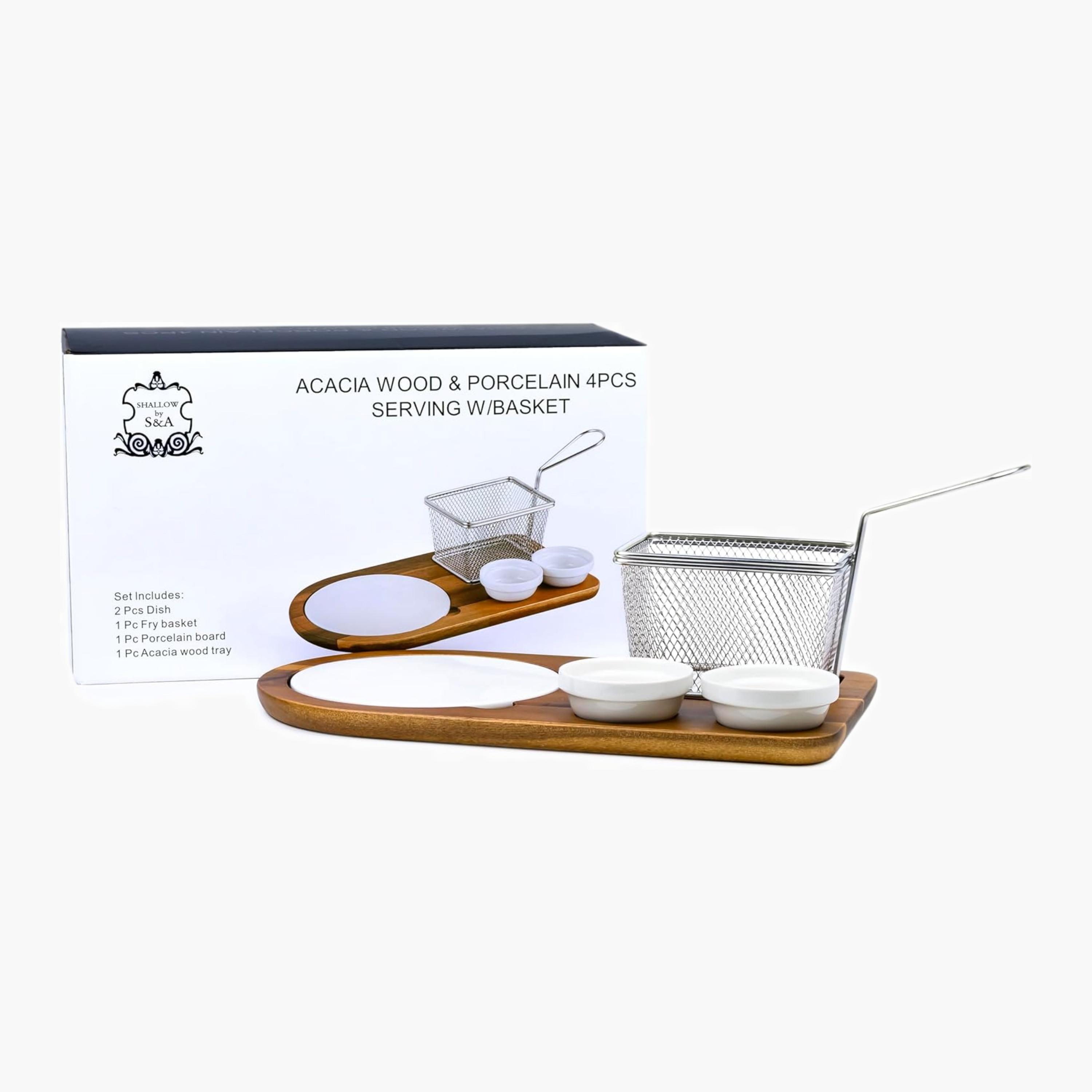 Shallow Acacia Wood Porcelain Serving Set-household-dining-serveware-servingplatters-image-2