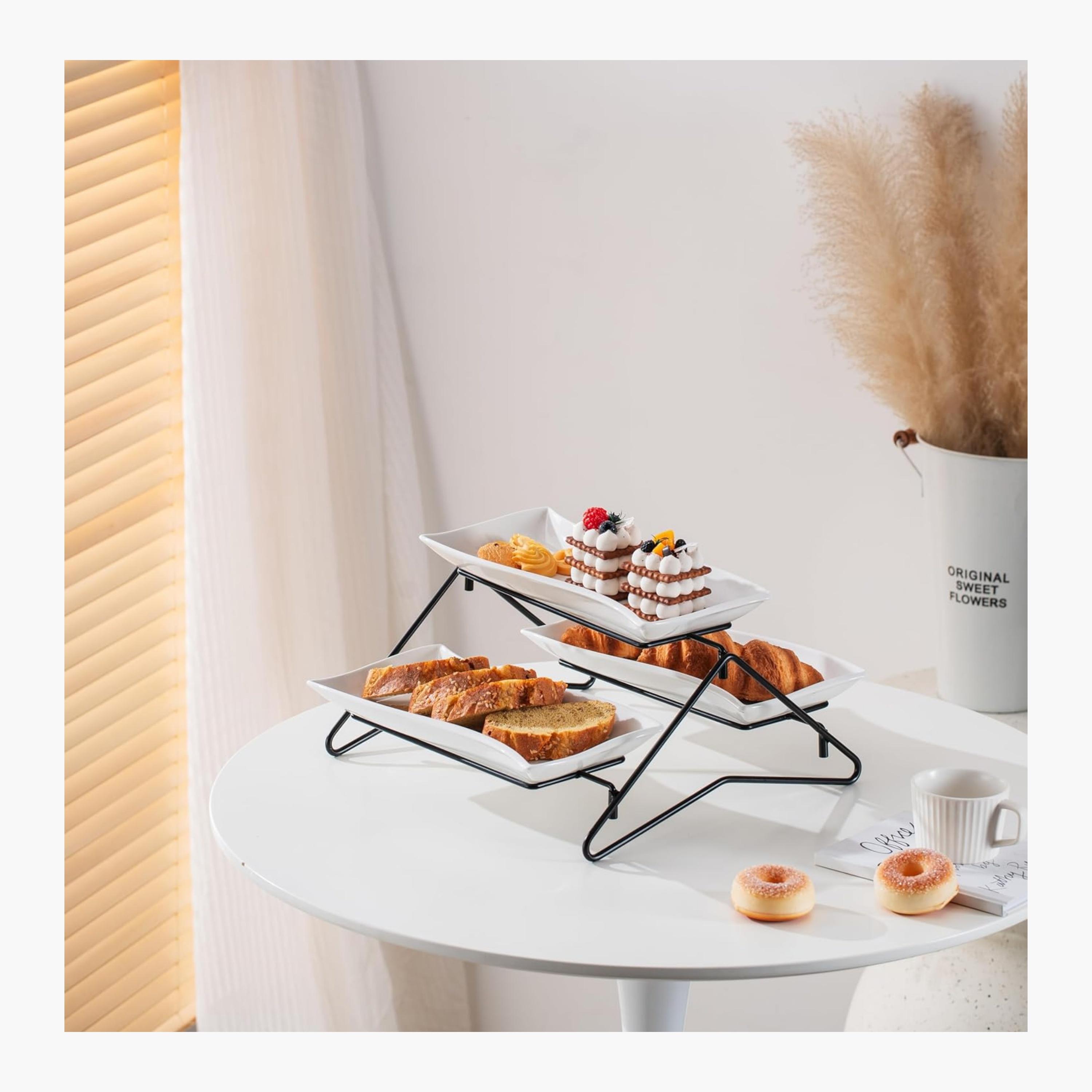 Shallow Elegant Elegant Porcelain Two-Tier Serving Stand-household-dining-serveware-servingplatters-image-1