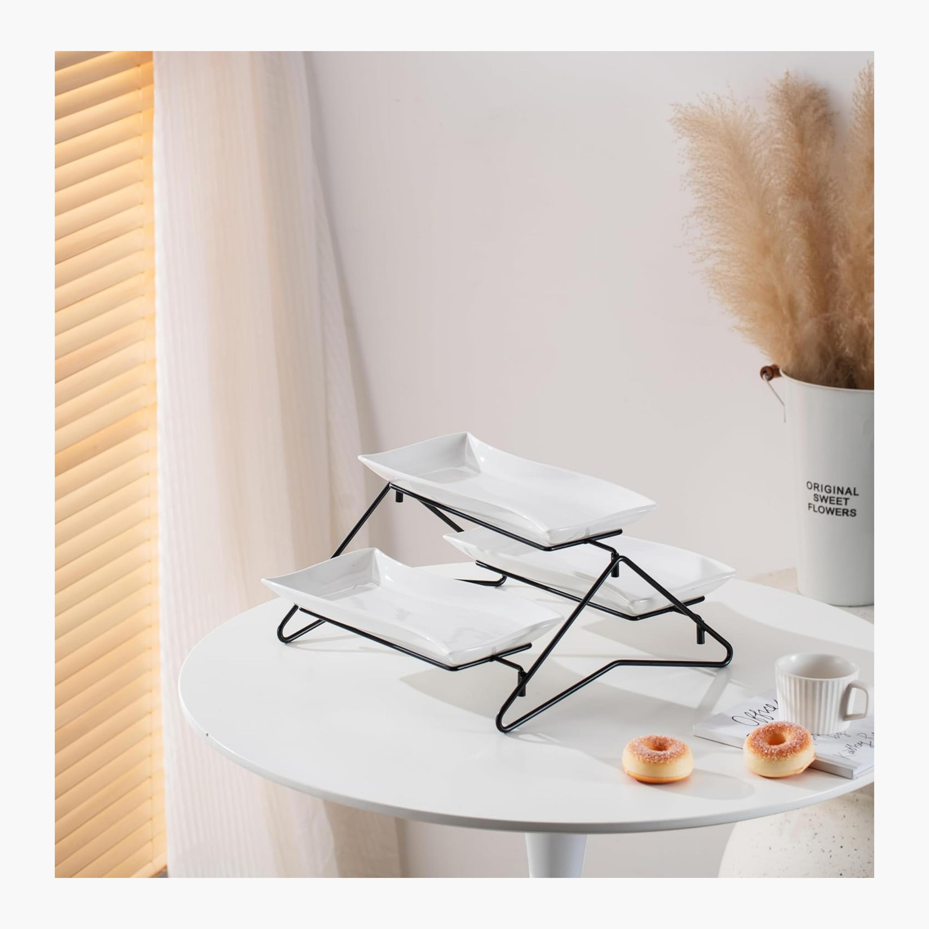 Shallow Elegant Elegant Porcelain Two-Tier Serving Stand-household-dining-serveware-servingplatters-image-2