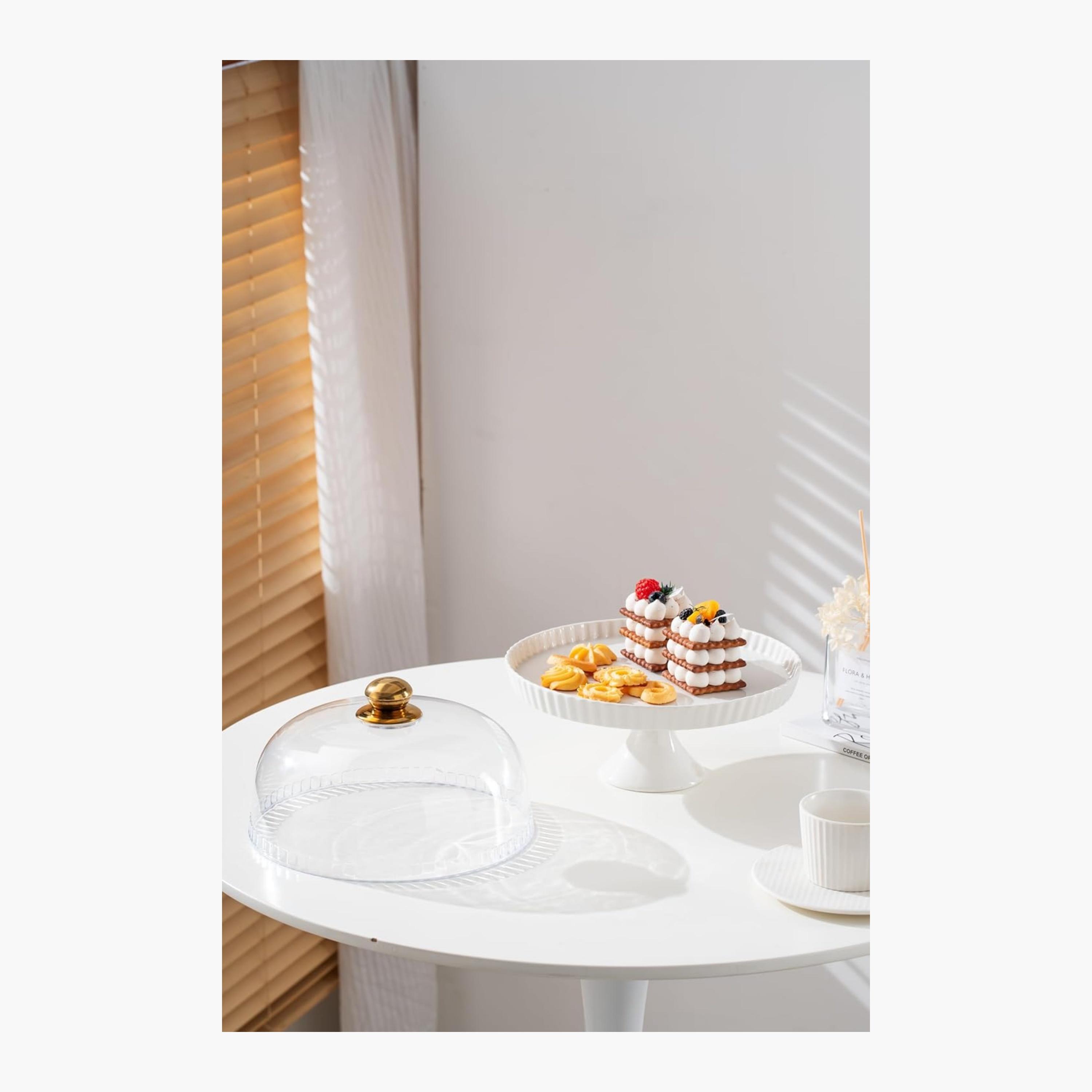 Shallow Elegant Porcelain Cake Stand with Dome Lid-household-dining-serveware-cakestands-image-1