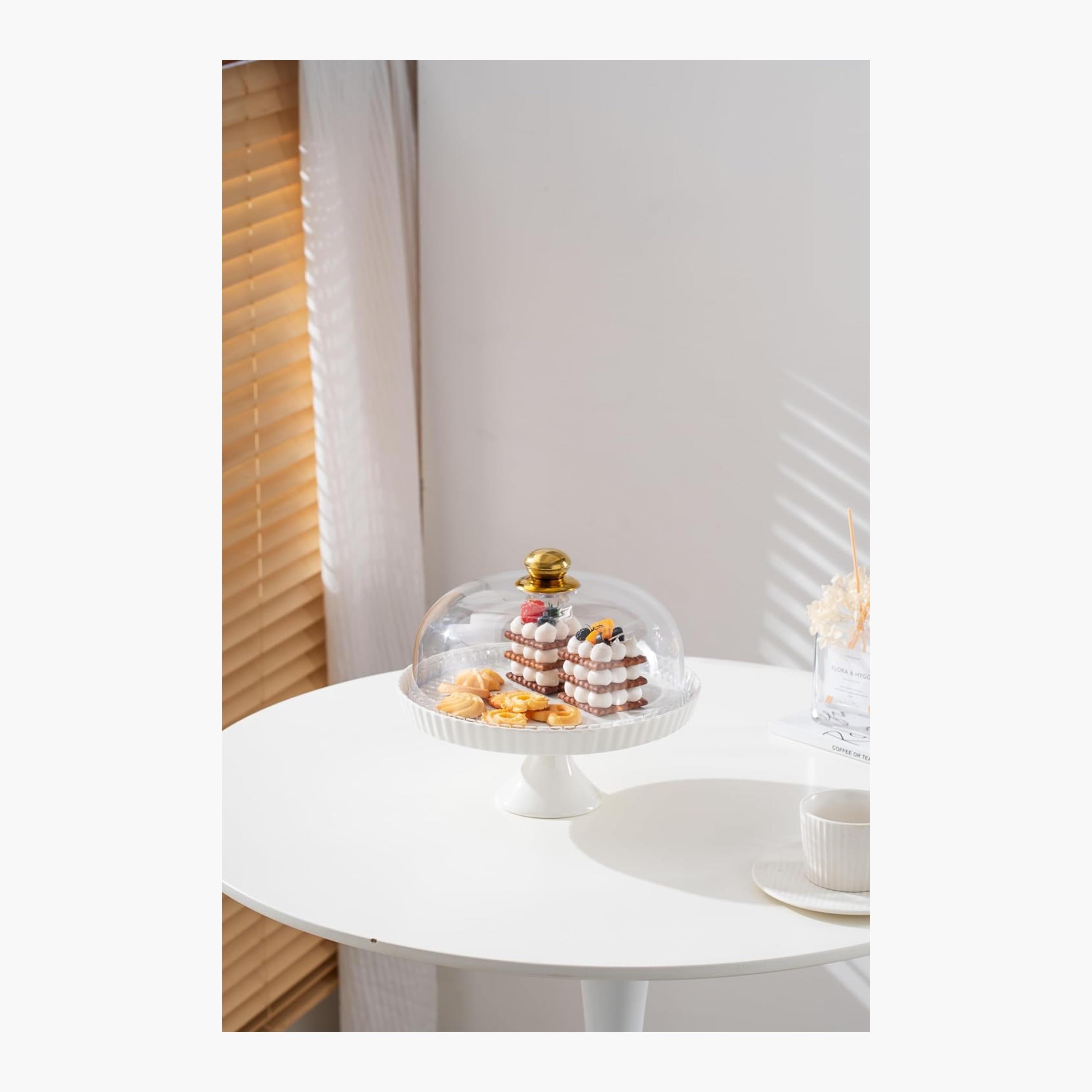 Shallow Elegant Porcelain Cake Stand with Dome Lid-household-dining-serveware-cakestands-image-2