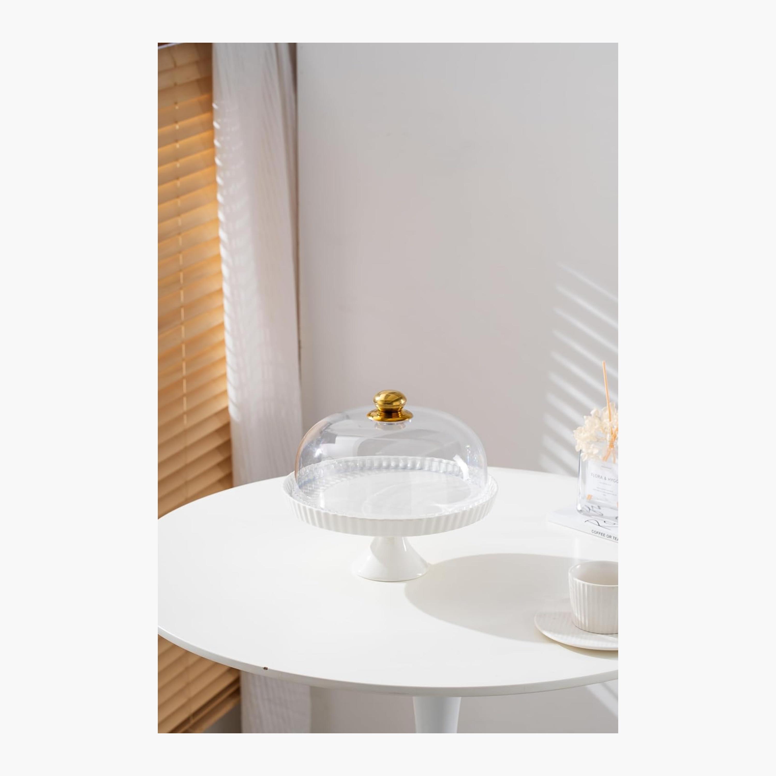 Shallow Elegant Porcelain Cake Stand with Dome Lid-household-dining-serveware-cakestands-image-3