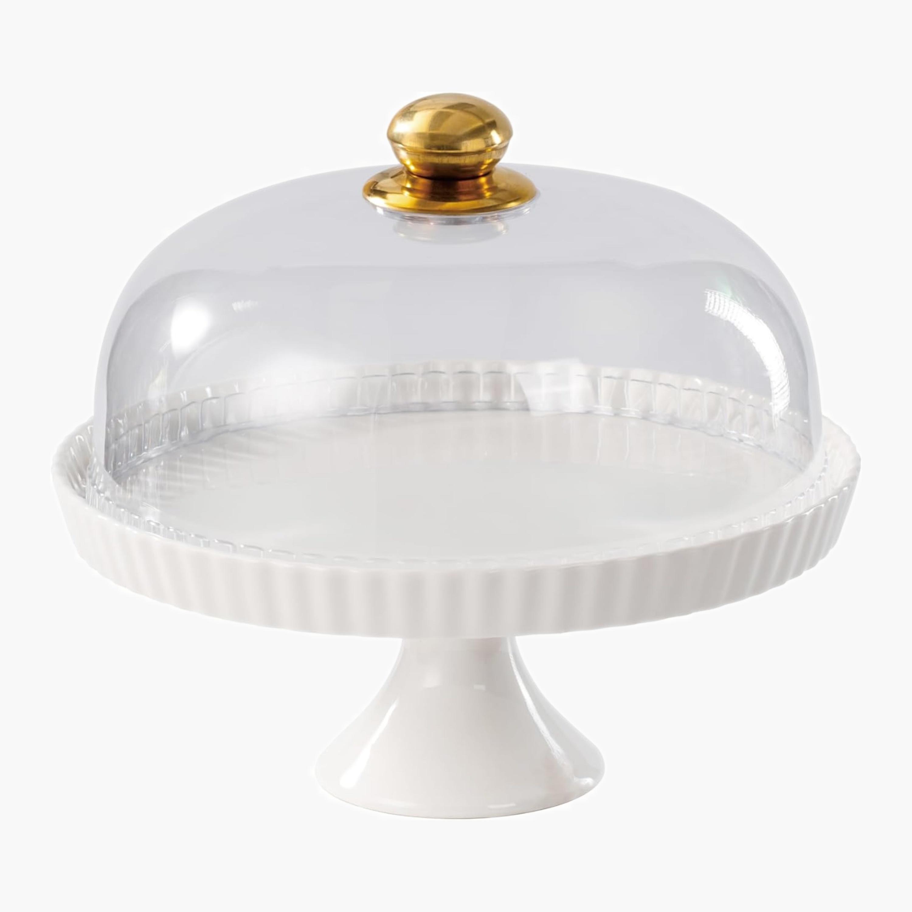 Shallow Elegant Porcelain Cake Stand with Dome Lid-household-dining-serveware-cakestands-image-4