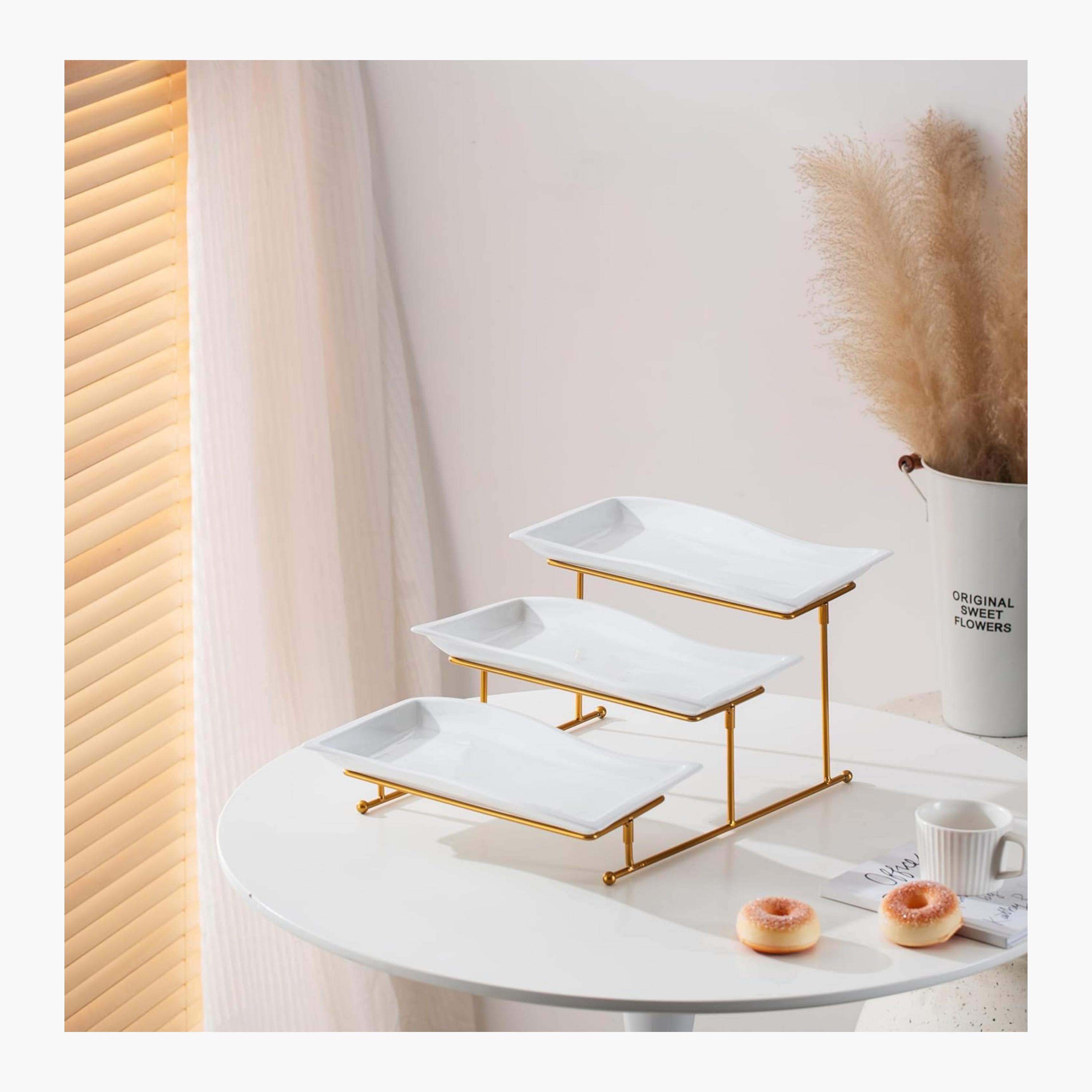 Shallow Elegant Three-Tier Porcelain Serving Stand-household-dining-serveware-servingtrays-image-1