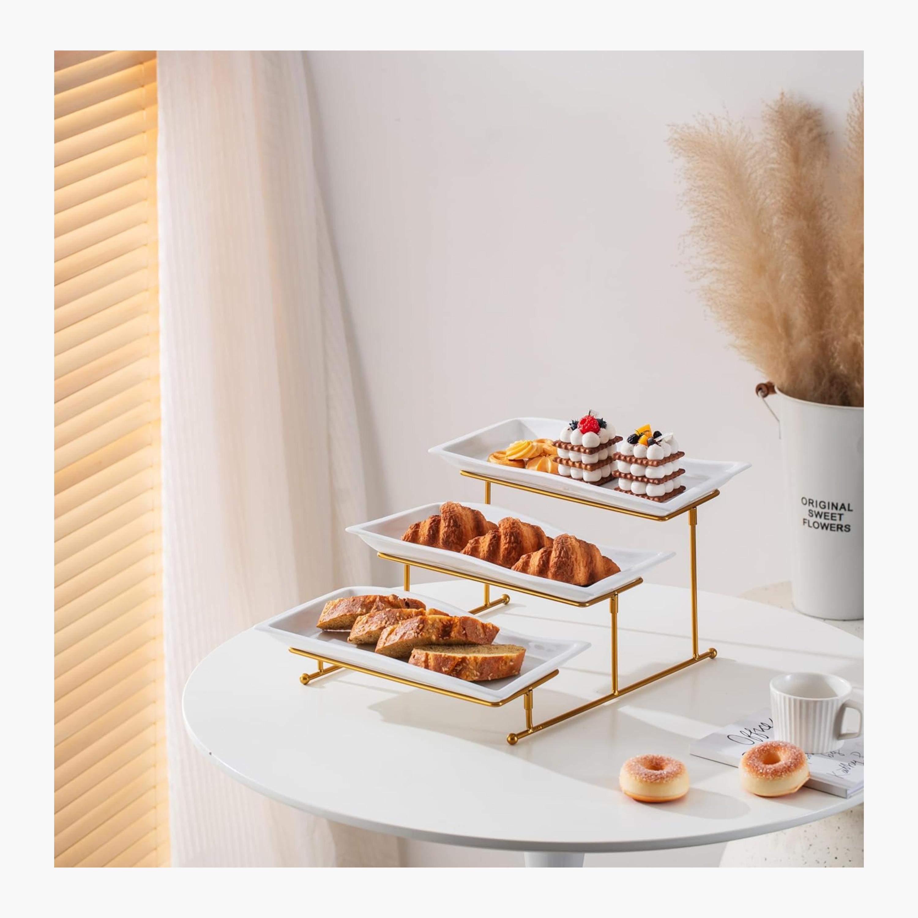 Shallow Elegant Three-Tier Porcelain Serving Stand-household-dining-serveware-servingtrays-image-2