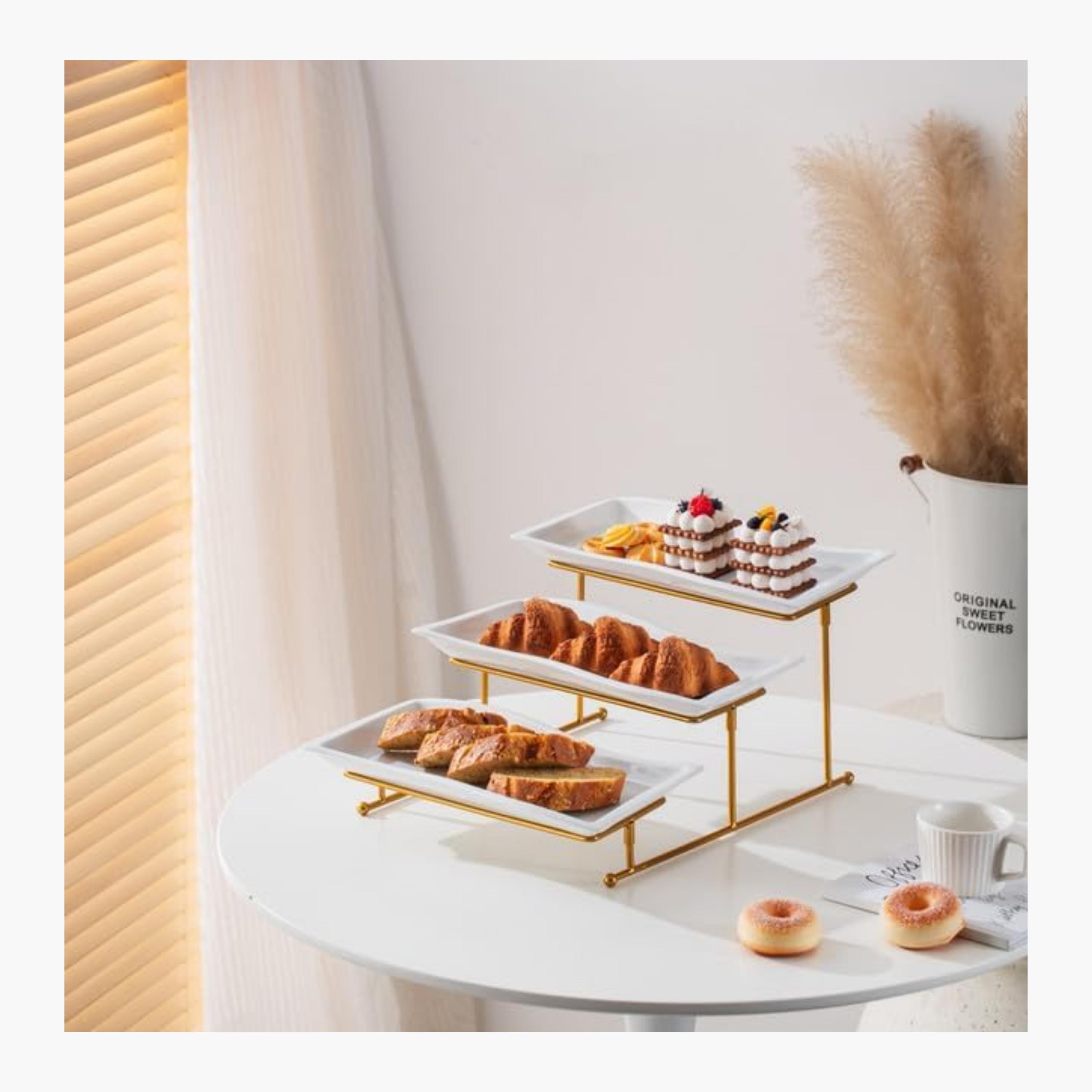 Shallow Elegant Three-Tier Porcelain Serving Stand-household-dining-serveware-servingtrays-image-4