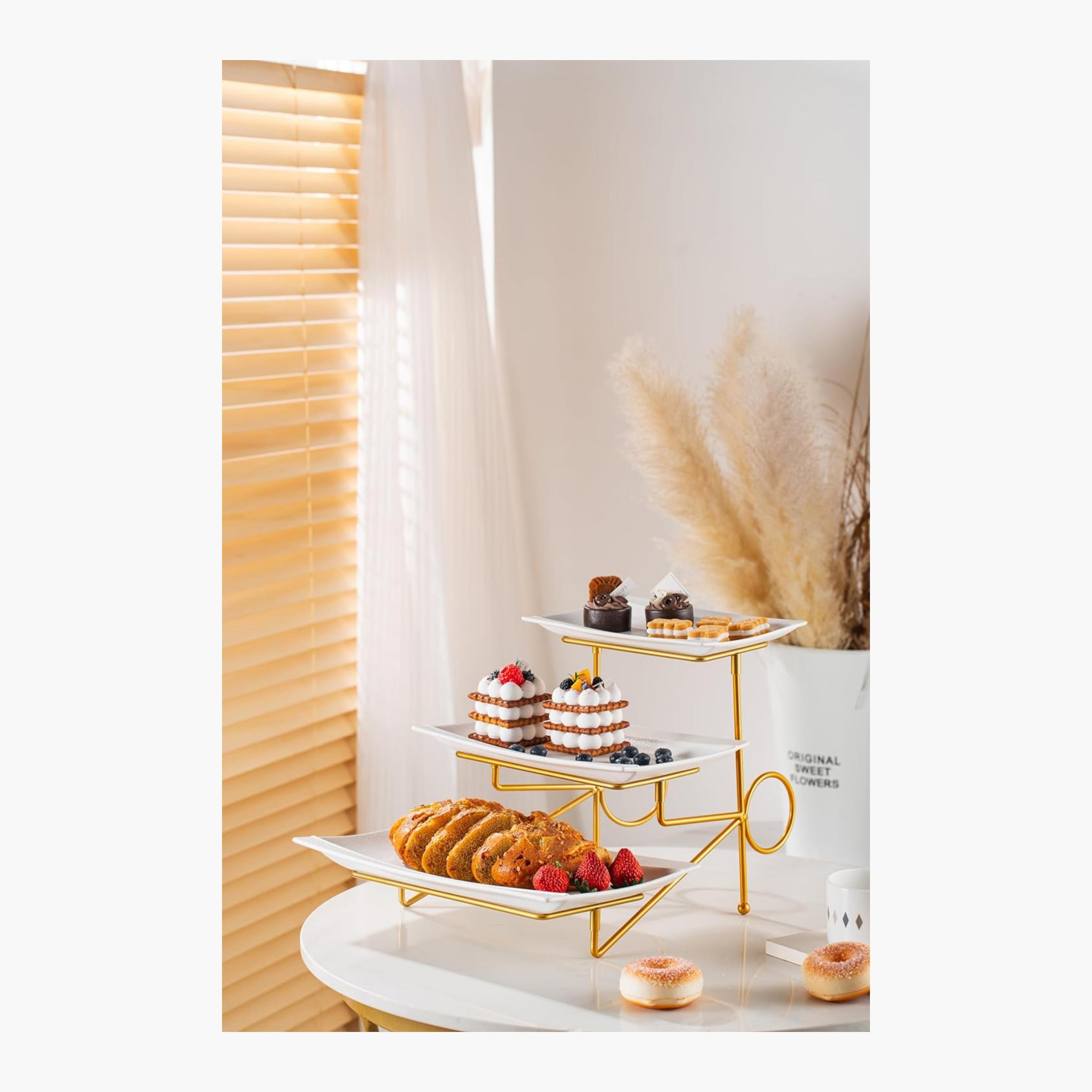 Shallow Elegant Rectangular Three-Tier Serving Stand-household-dining-serveware-servingplatters-image-2