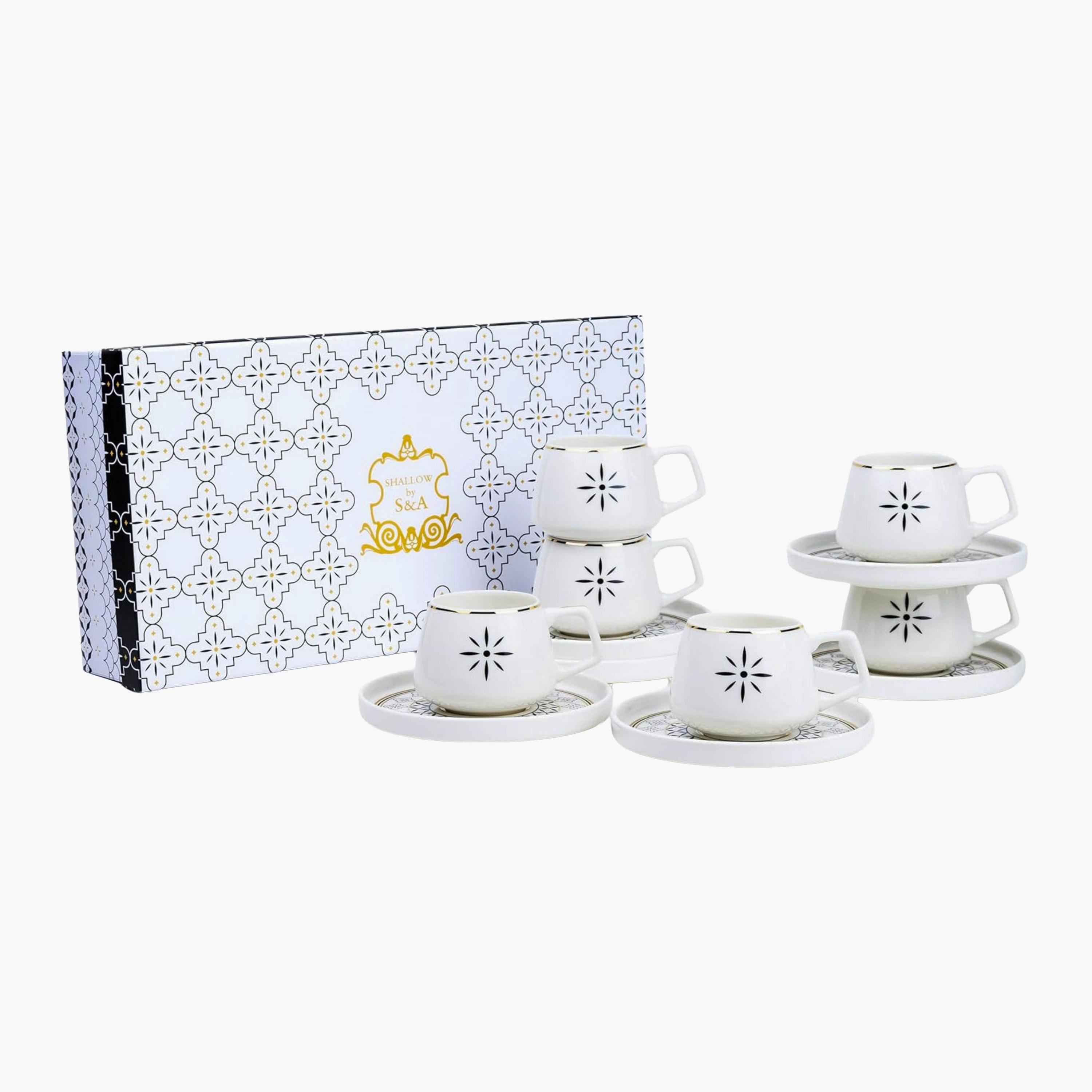 Shallow New Patterned Ceramic Coffee Cup Set, Six Pieces-household-dining-teaandcoffee-teaandcoffeesets-image-2