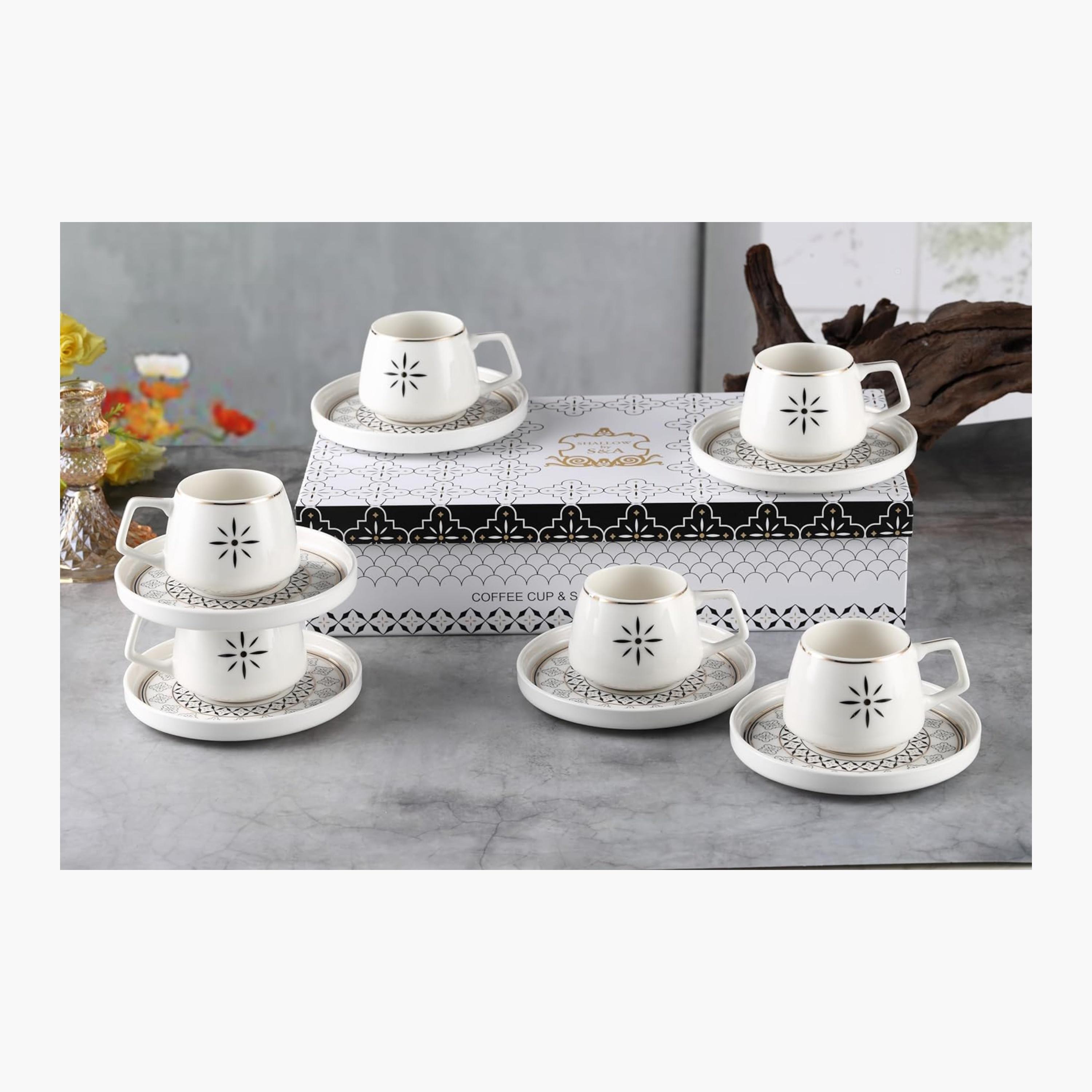 Shallow New Patterned Ceramic Coffee Cup Set, Six Pieces-household-dining-teaandcoffee-teaandcoffeesets-image-3
