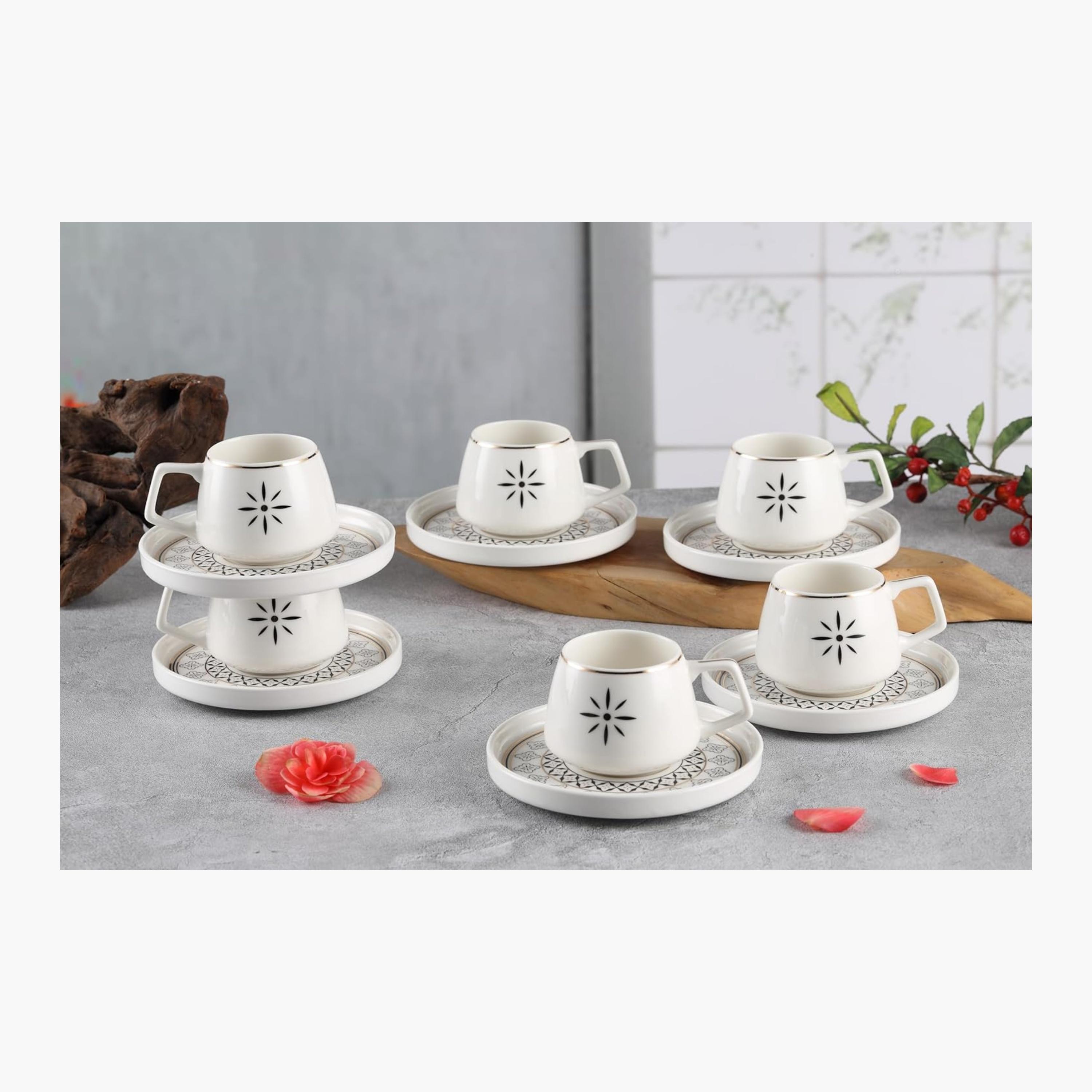 Shallow New Patterned Ceramic Coffee Cup Set, Six Pieces-household-dining-teaandcoffee-teaandcoffeesets-image-4
