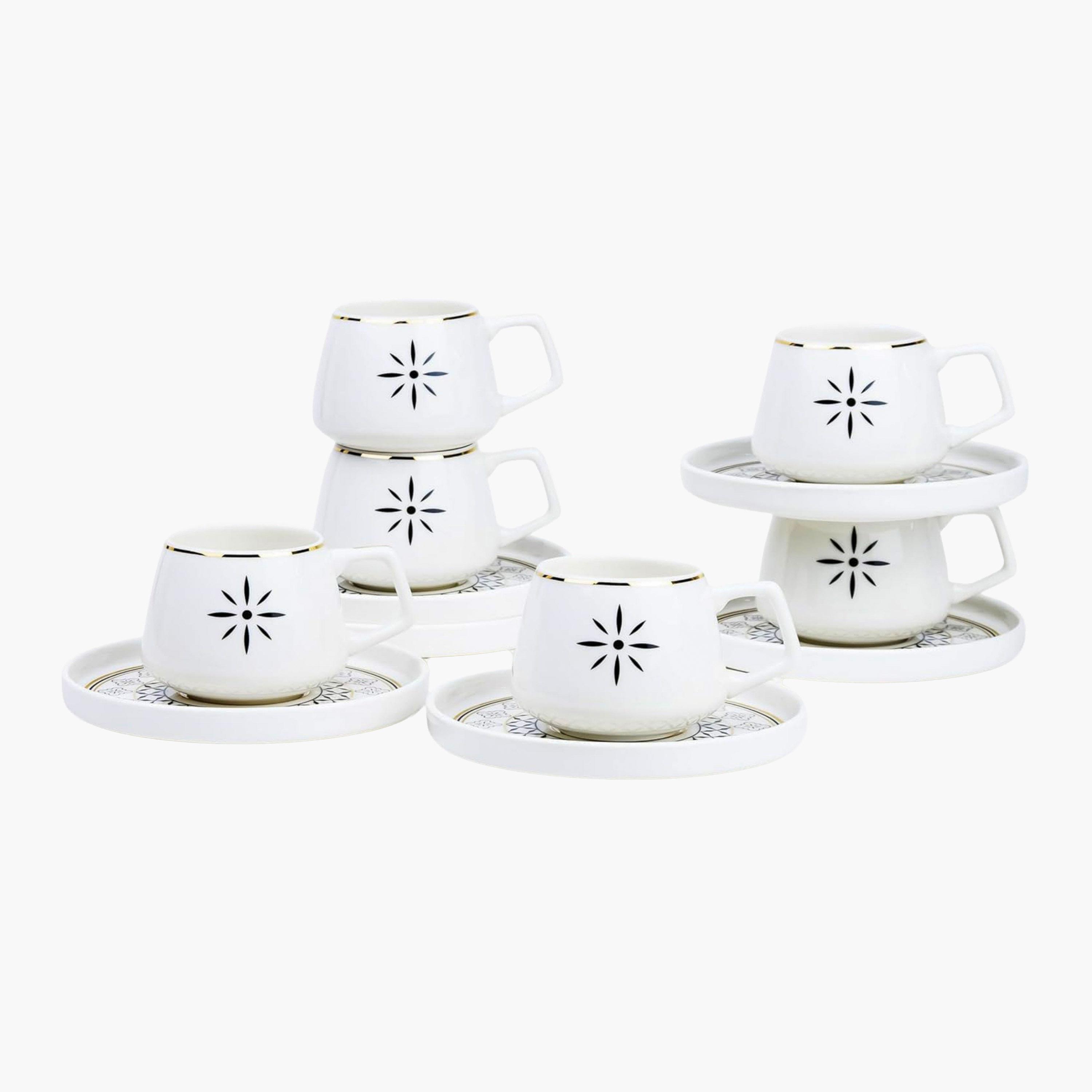Shallow New Patterned Ceramic Coffee Cup Set, Six Pieces-household-dining-teaandcoffee-teaandcoffeesets-image-5