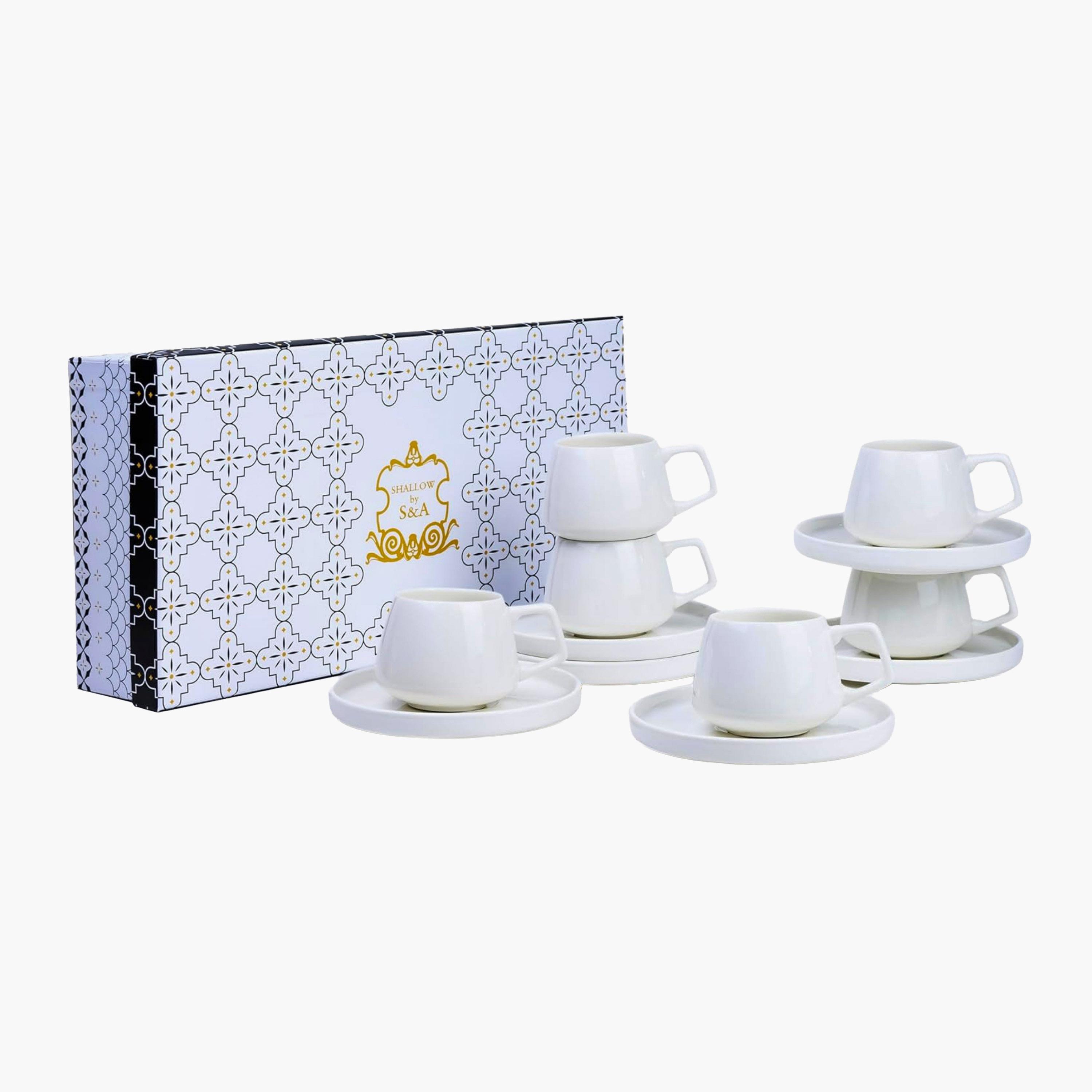 Shallow New White Ceramic Coffee Cup Saucer Set-household-dining-teaandcoffee-teaandcoffeesets-image-1
