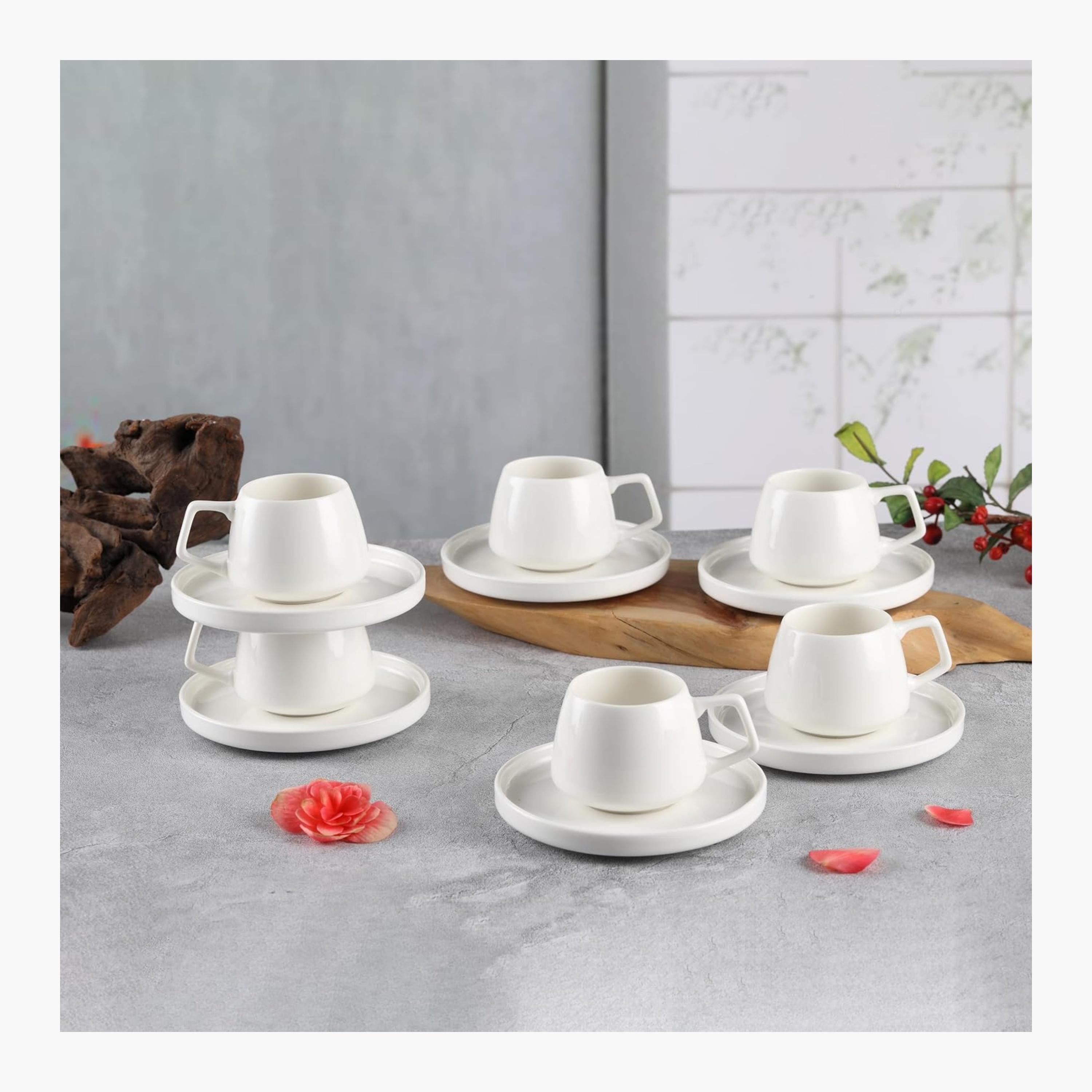 Shallow New White Ceramic Coffee Cup Saucer Set-household-dining-teaandcoffee-teaandcoffeesets-image-2