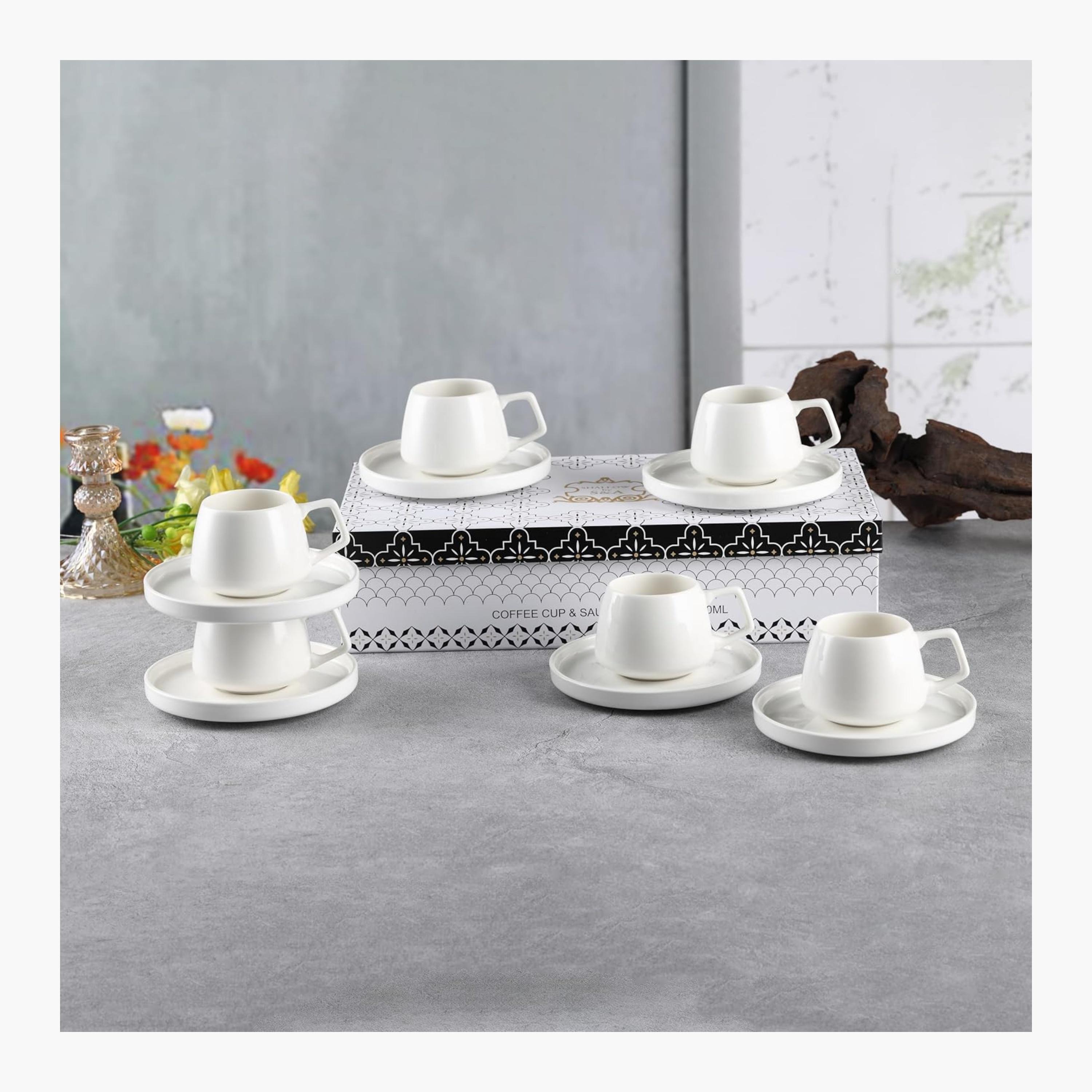 Shallow New White Ceramic Coffee Cup Saucer Set-household-dining-teaandcoffee-teaandcoffeesets-image-3