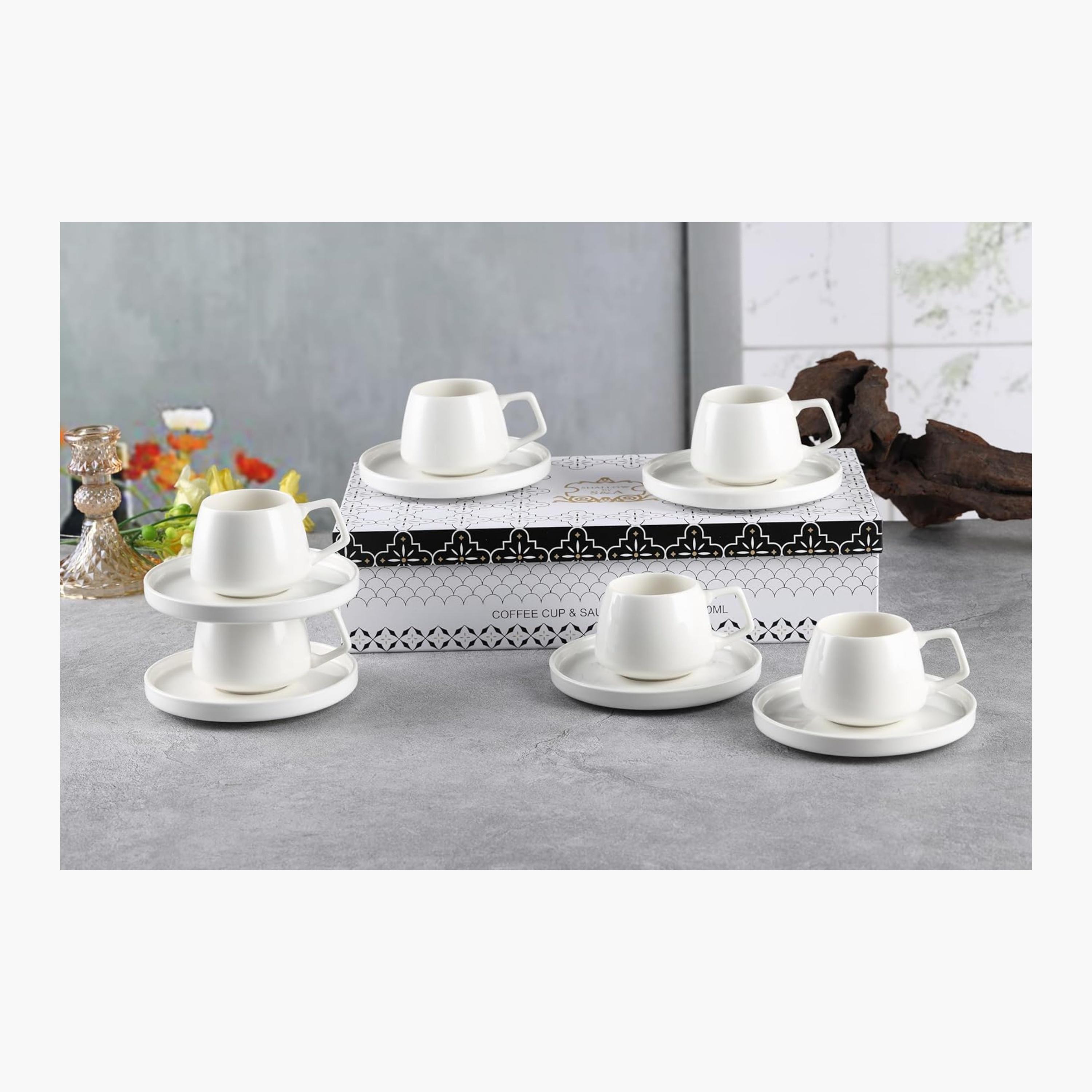 Shallow New White Ceramic Coffee Cup Saucer Set-household-dining-teaandcoffee-teaandcoffeesets-image-5
