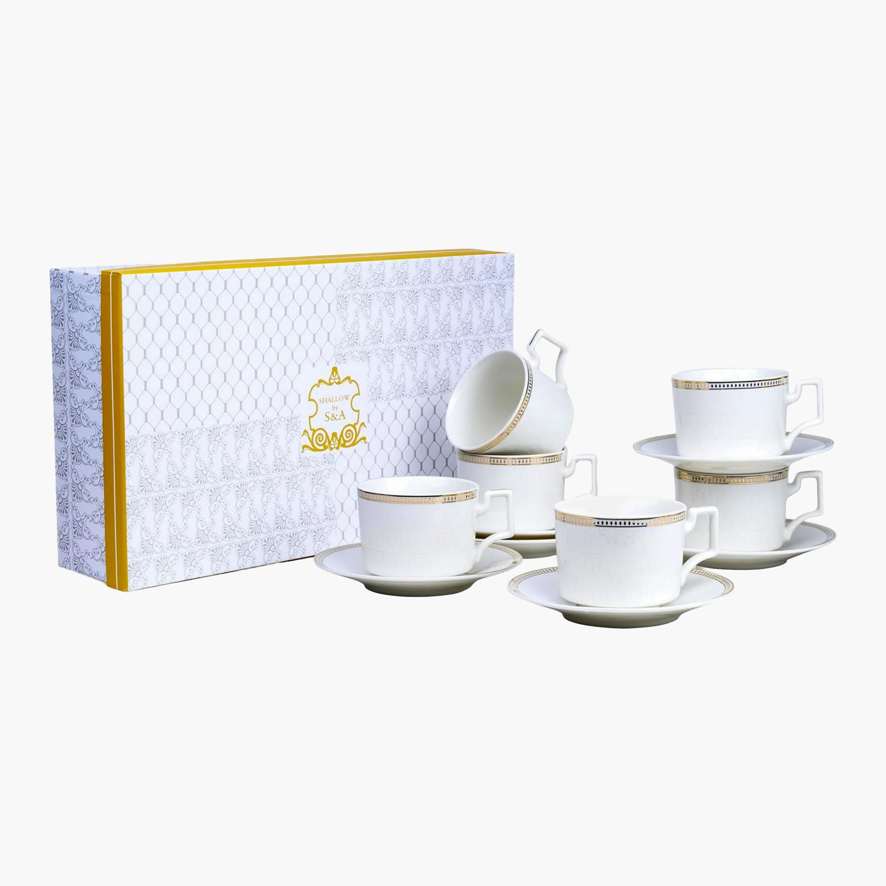 Shallow New White Porcelain Coffee Cup Set, Six Pieces-household-dining-teaandcoffee-teaandcoffeesets-image-6