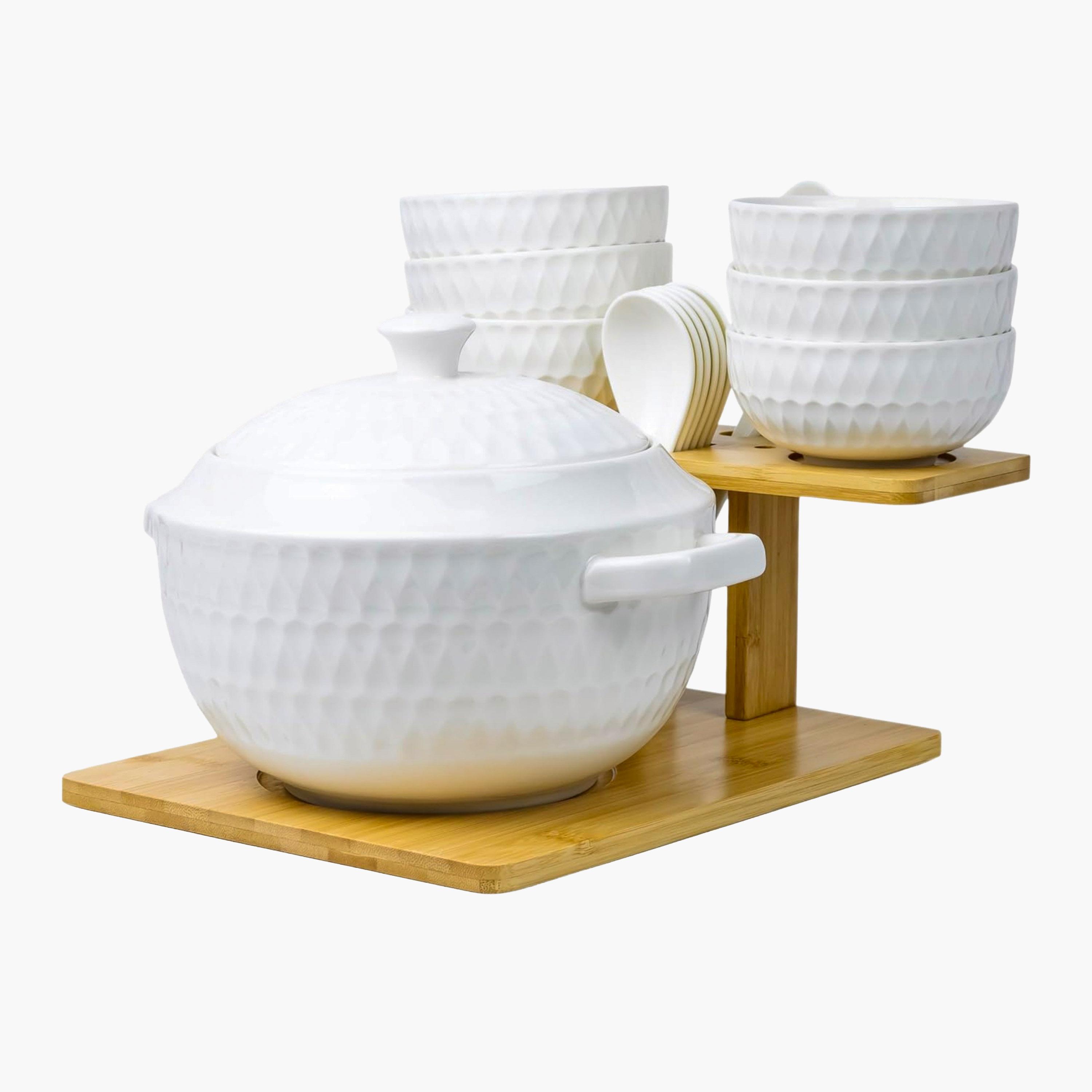 Shallow Porcelain Textured Porcelain Soup Serving Set-household-dining-dinnerware-dinnerwarecollections-image-1