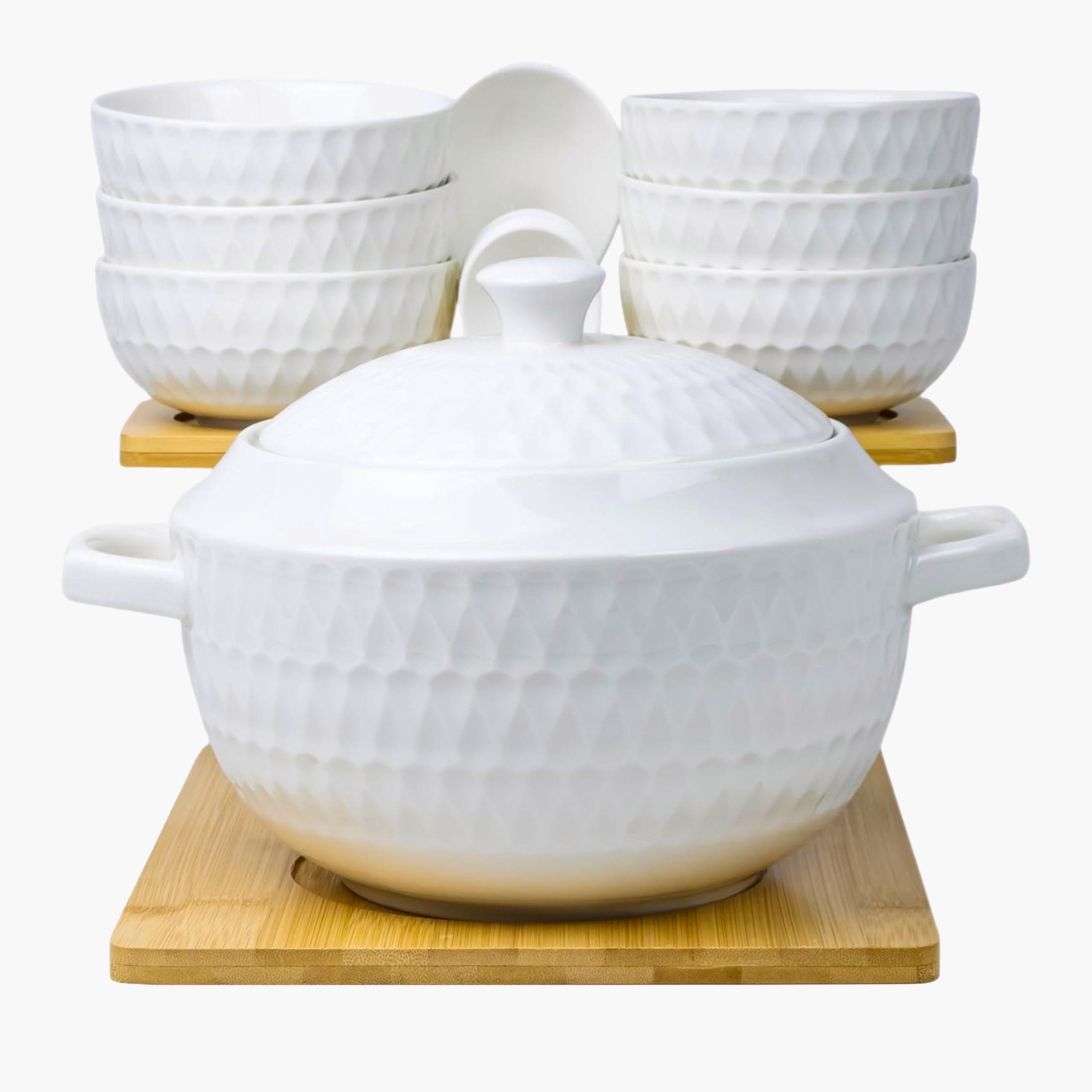 Shallow Porcelain Textured Porcelain Soup Serving Set-household-dining-dinnerware-dinnerwarecollections-image-2