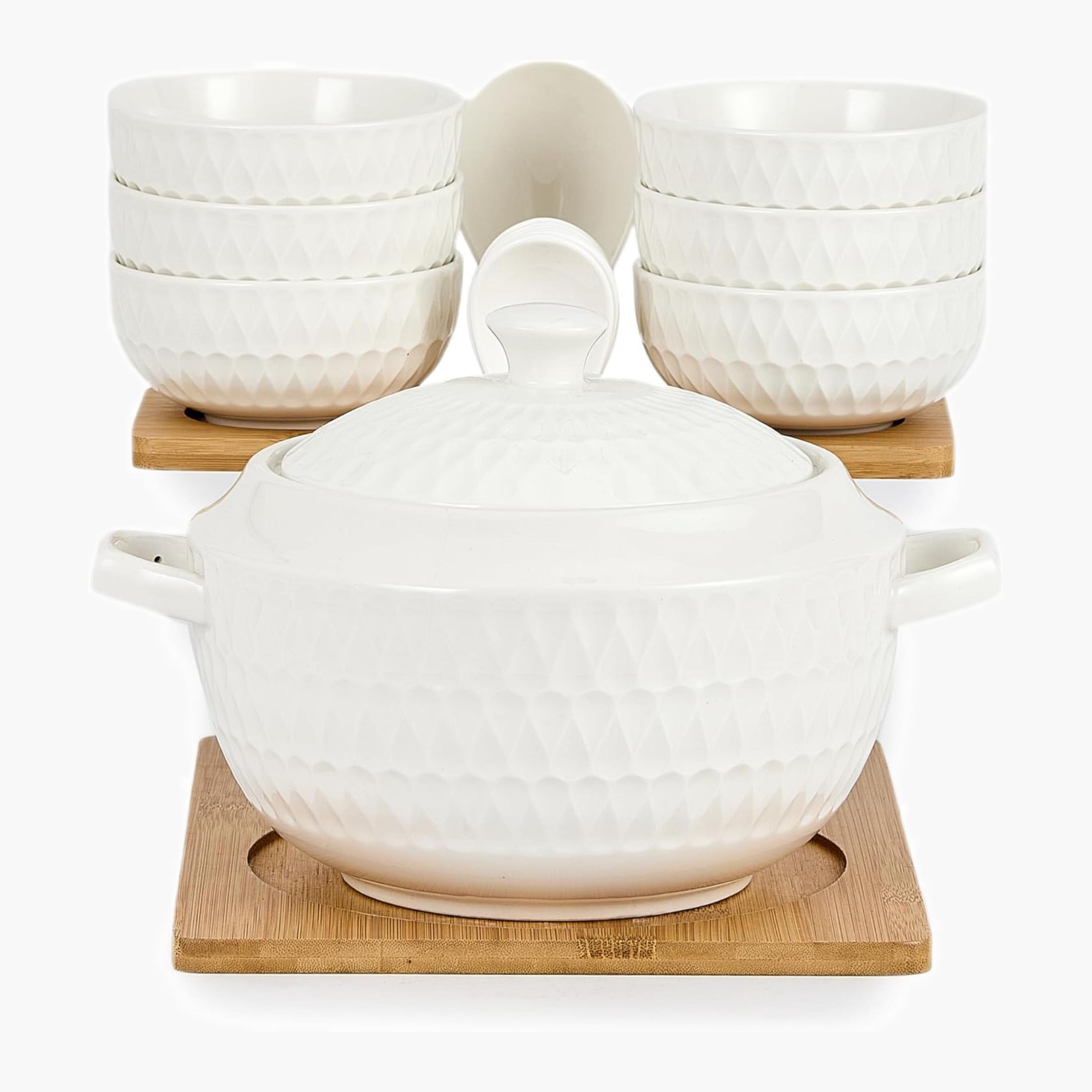Shallow Porcelain Textured Porcelain Soup Serving Set-household-dining-dinnerware-dinnerwarecollections-image-3
