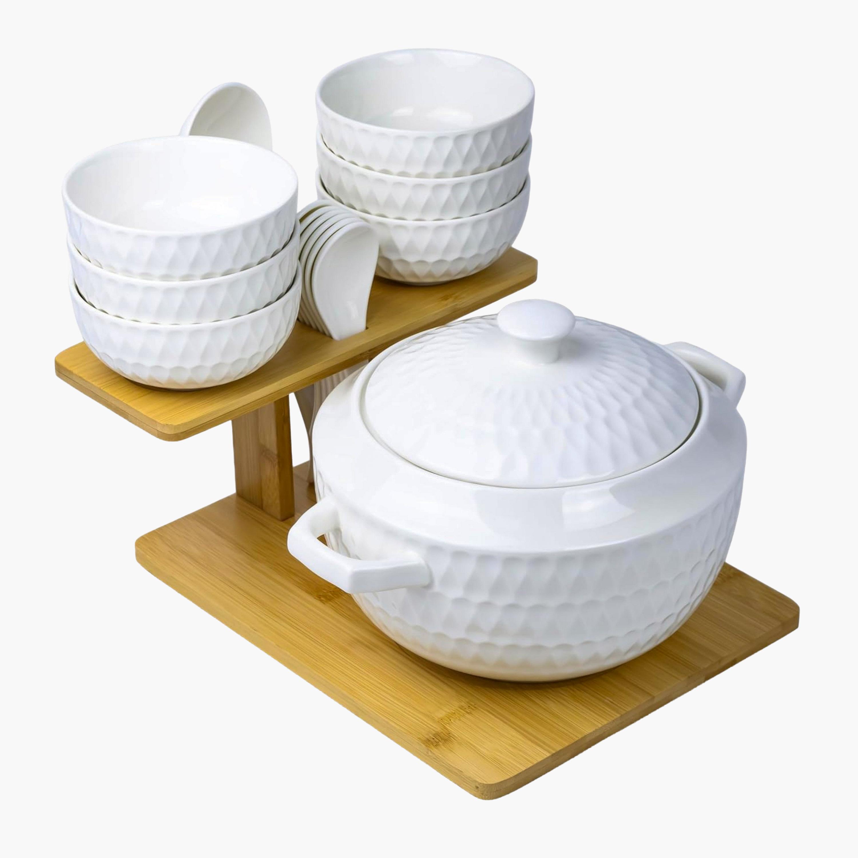 Shallow Porcelain Textured Porcelain Soup Serving Set-household-dining-dinnerware-dinnerwarecollections-image-4