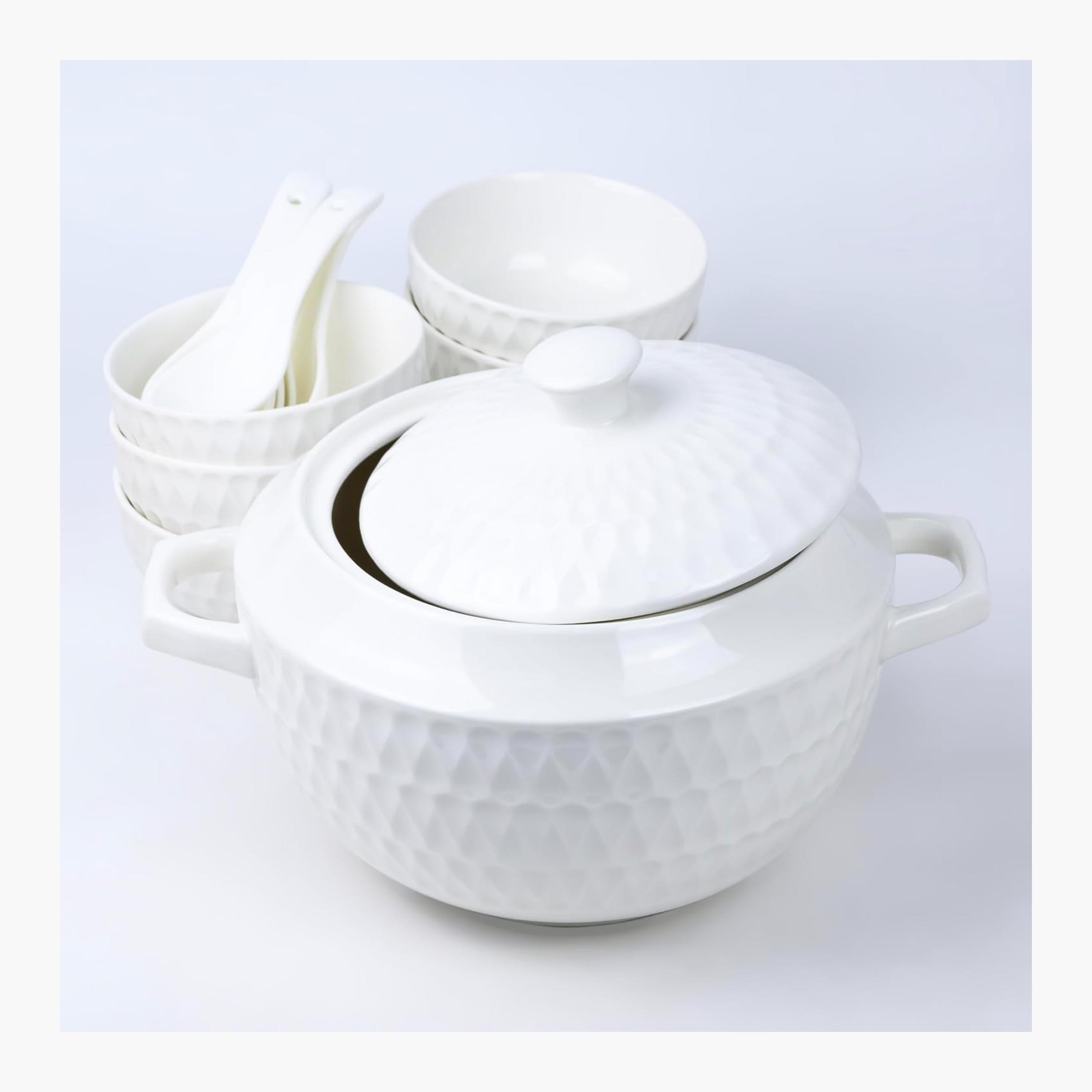 Shallow Porcelain Textured Porcelain Soup Serving Set-household-dining-dinnerware-dinnerwarecollections-image-5