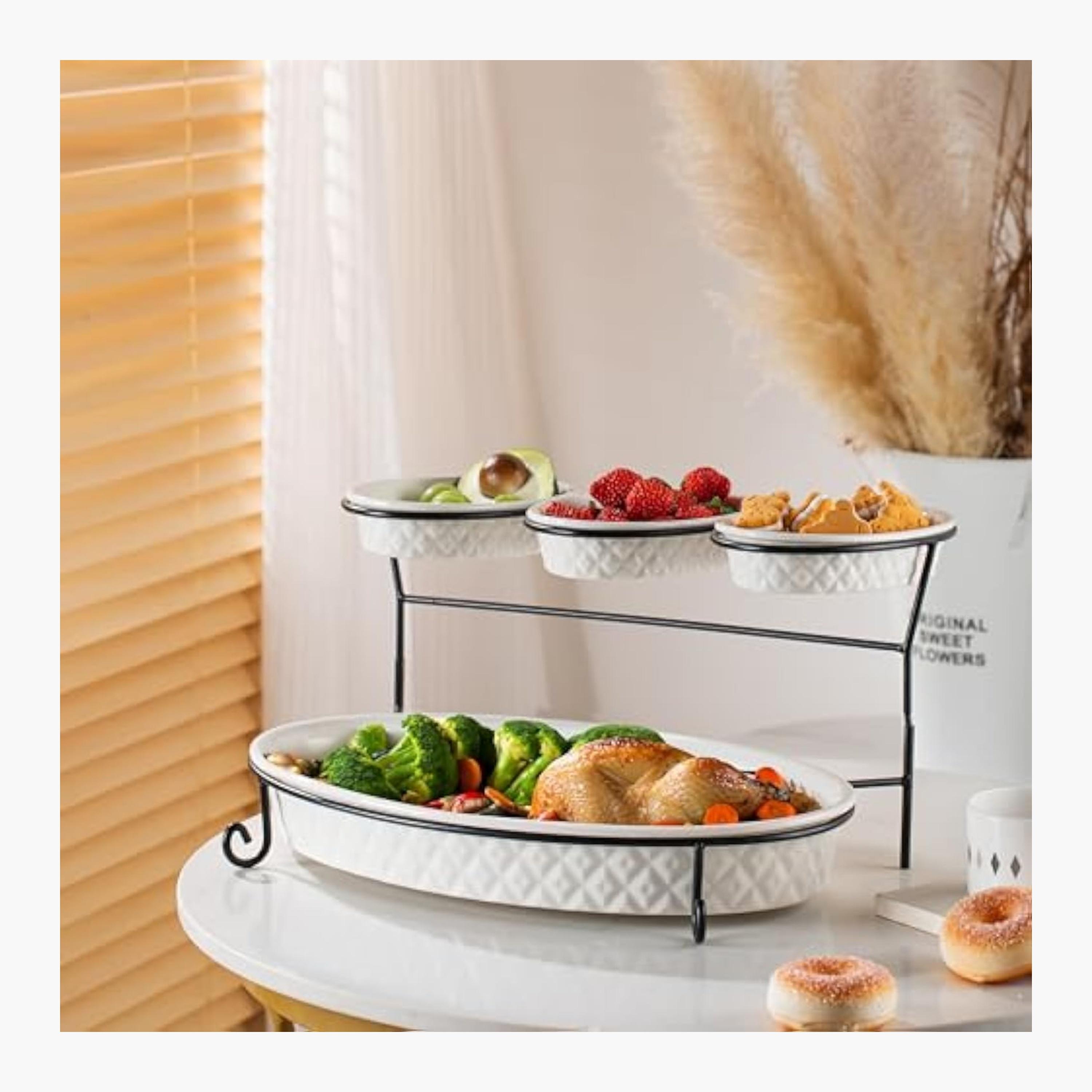 Shallow Porcelain Porcelain 2-Tier Oval Serving Set-household-dining-serveware-servingplatters-image-2