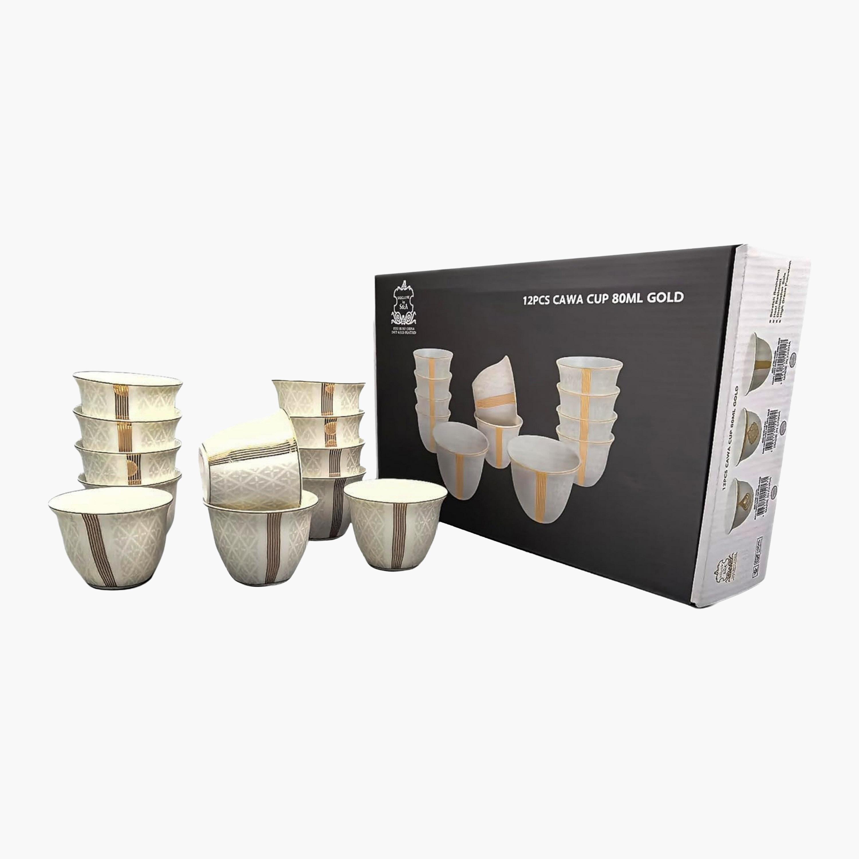 Shallow Porcelain Cawa Cup Set, 80ml, 12 Pieces-household-dining-teaandcoffee-teaandcoffeesets-image-1