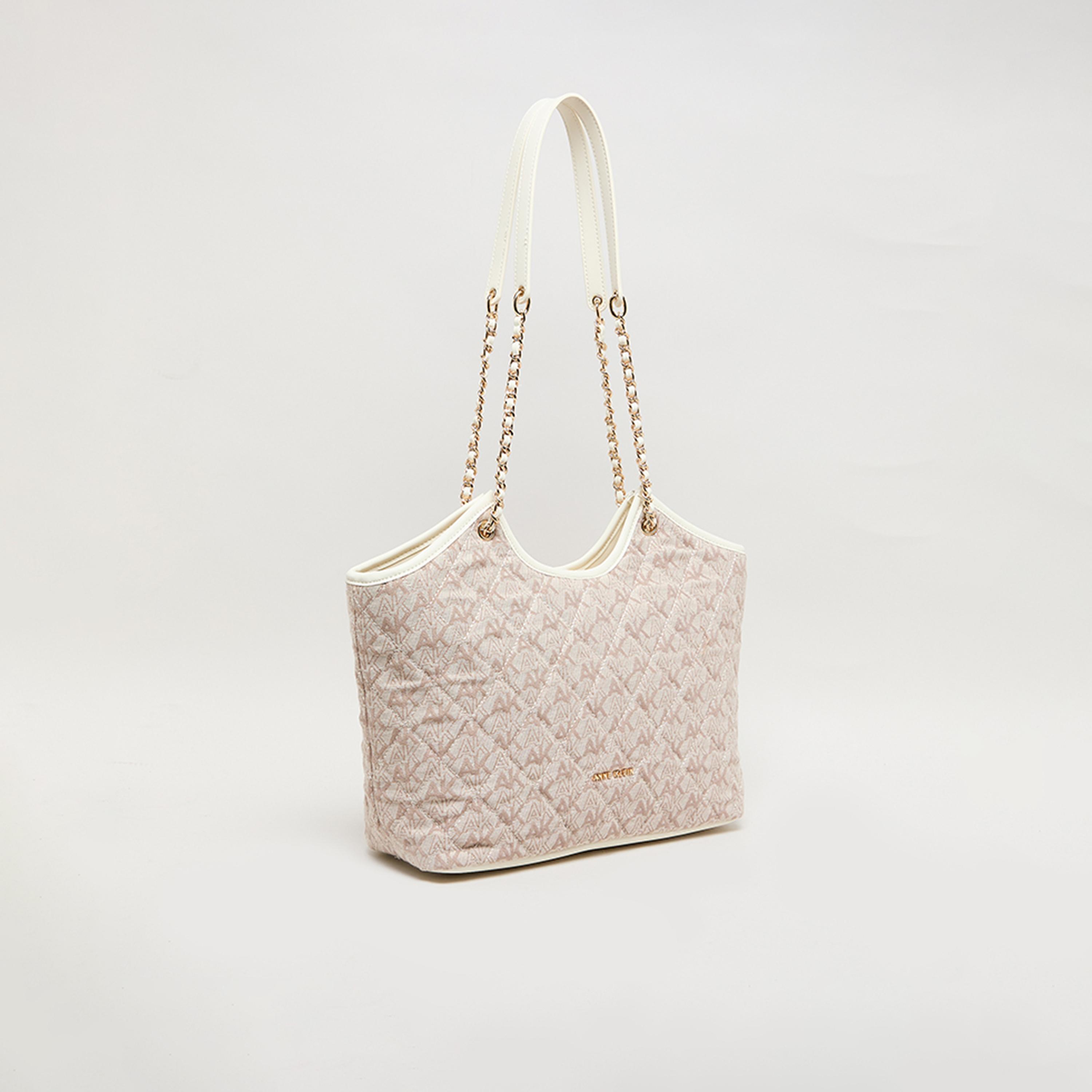 Anne Klein Monogram Double-Handle Shoulder Bag with Open Top and Chain Strap-women-bagsandwallets-handbags-image-2