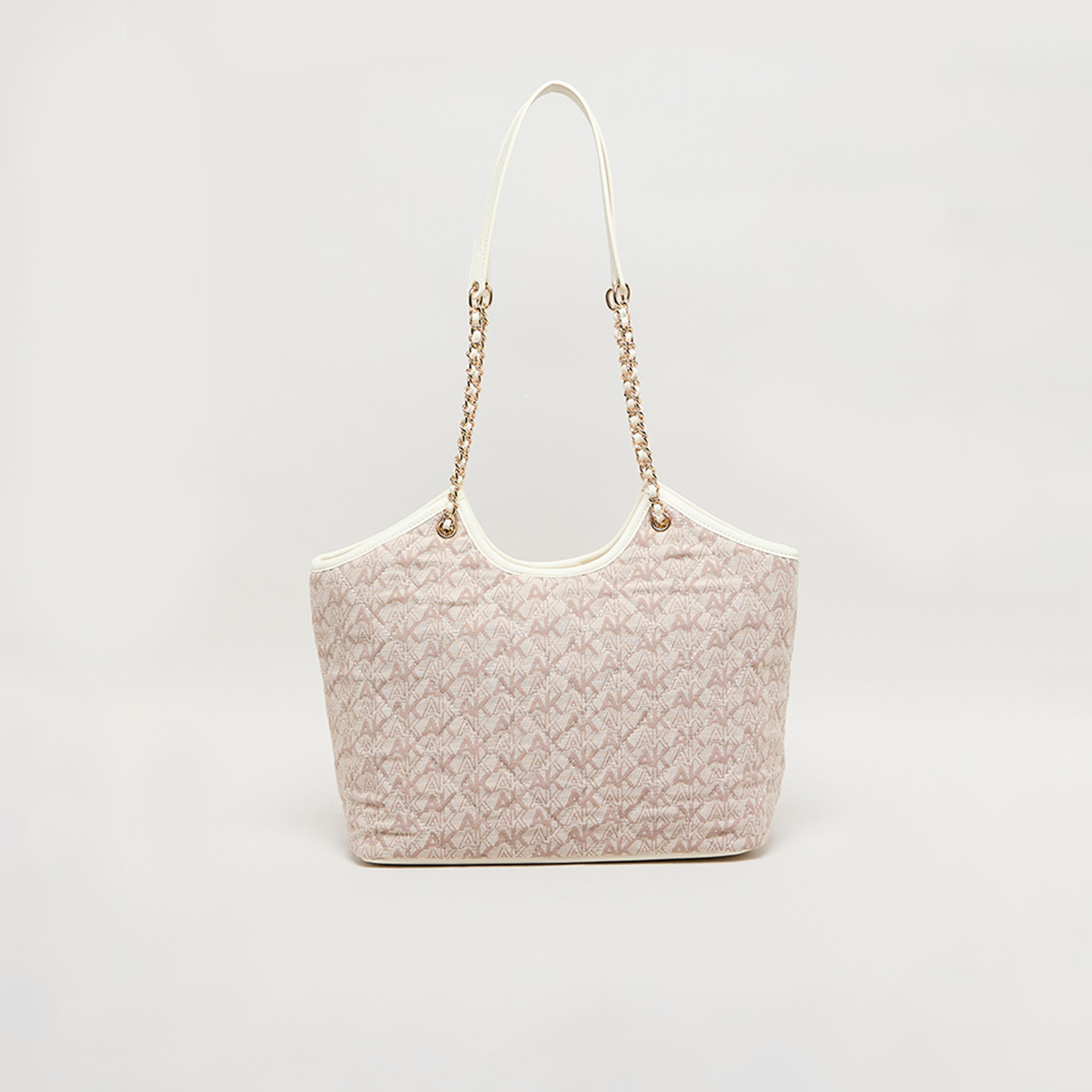 Anne Klein Monogram Double-Handle Shoulder Bag with Open Top and Chain Strap-women-bagsandwallets-handbags-image-3