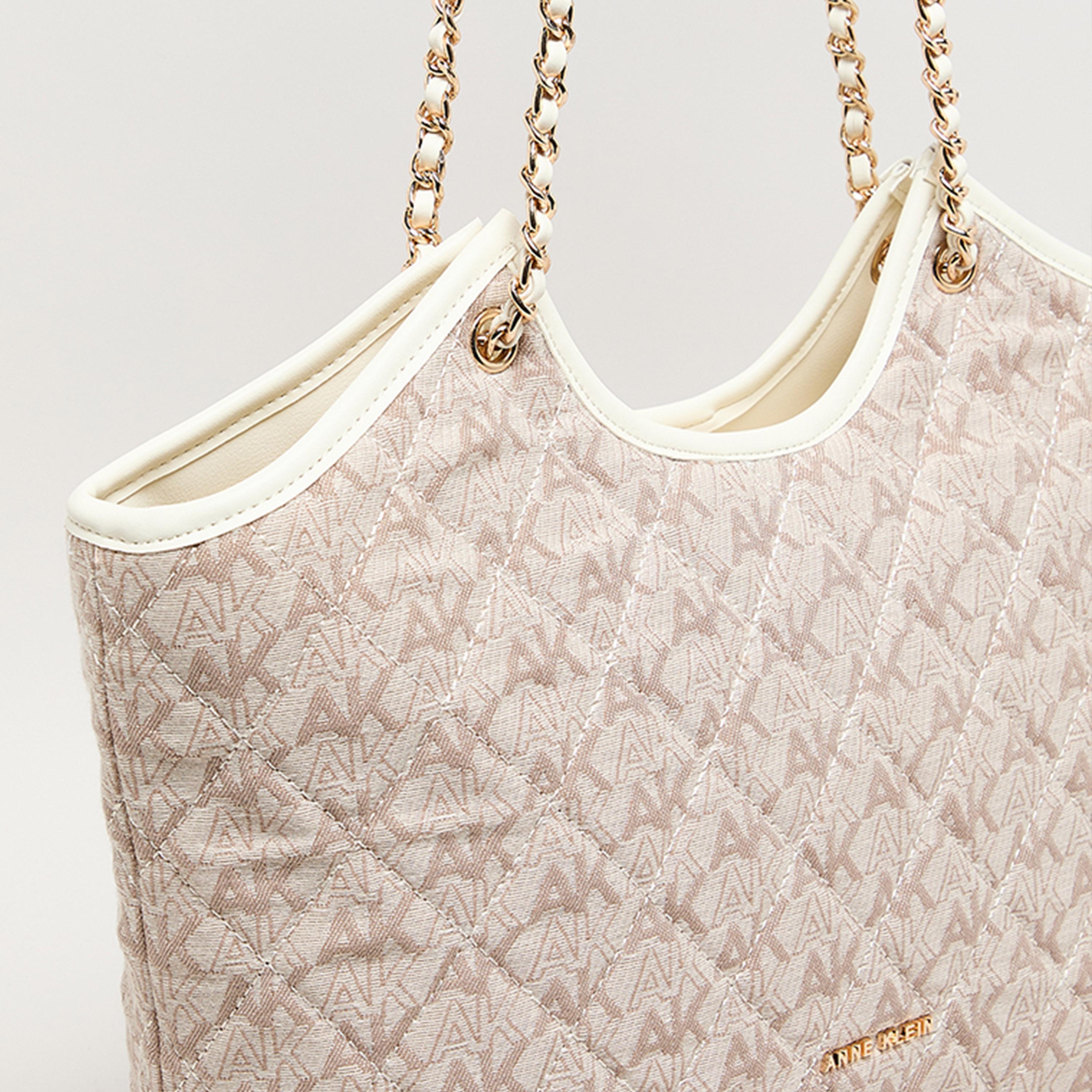 Anne Klein Monogram Double-Handle Shoulder Bag with Open Top and Chain Strap-women-bagsandwallets-handbags-image-4