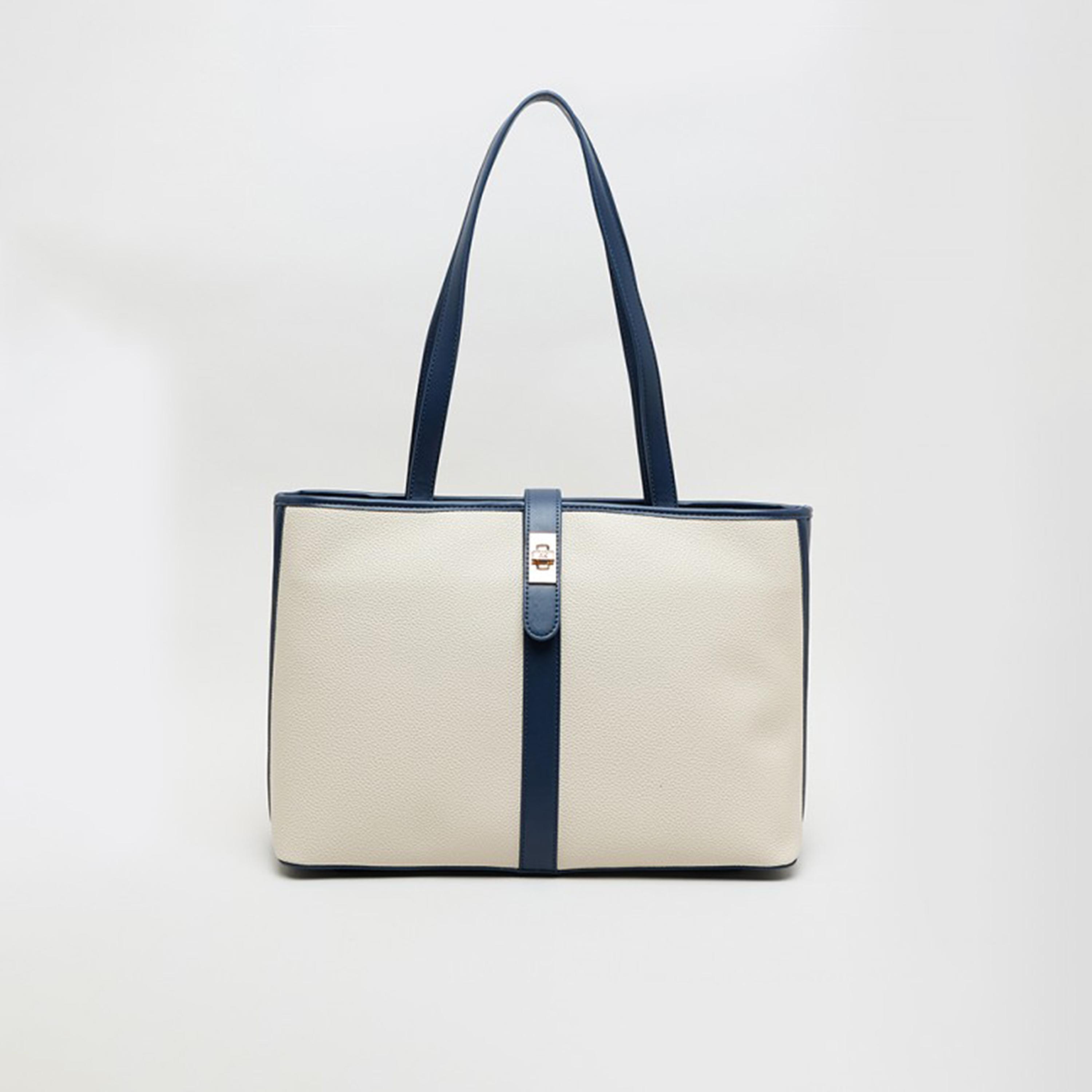 Anne Klein Color Block Top-Handle Tote Bag with Twist Lock-women-bagsandwallets-handbags-image-1