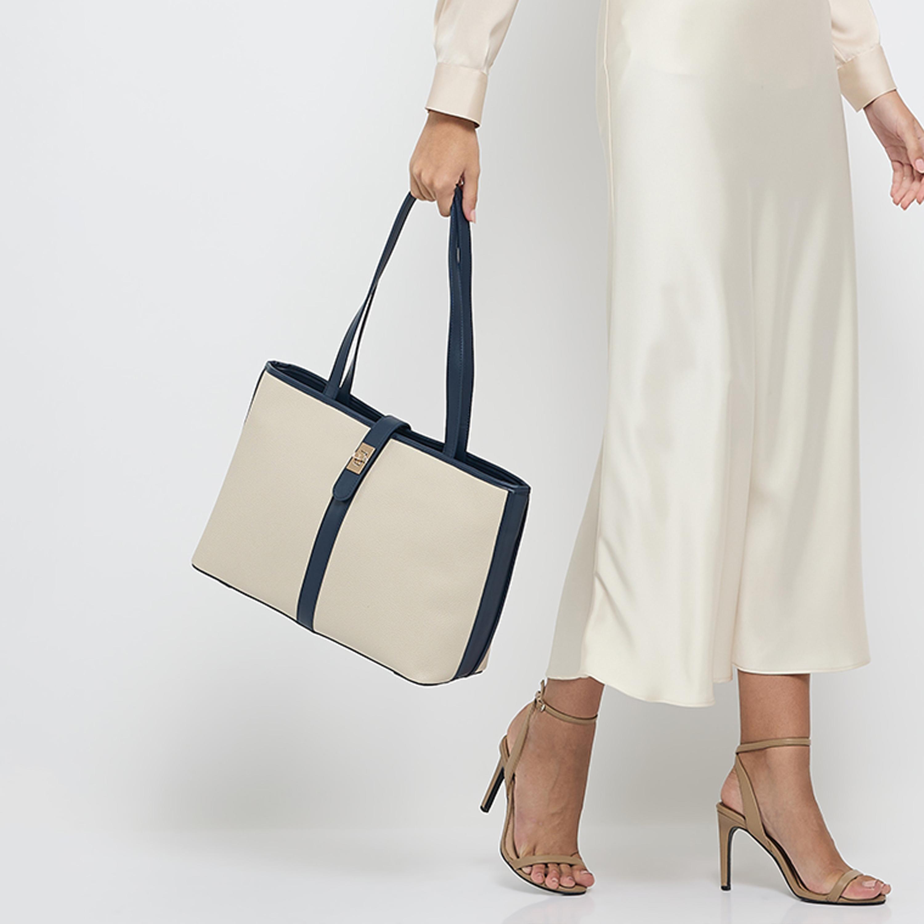 آن كلين - شنطة يد علوية بمقبض وقفل دوار، بتصميم كتل الألوان-women-bagsandwallets-handbags-image-2
