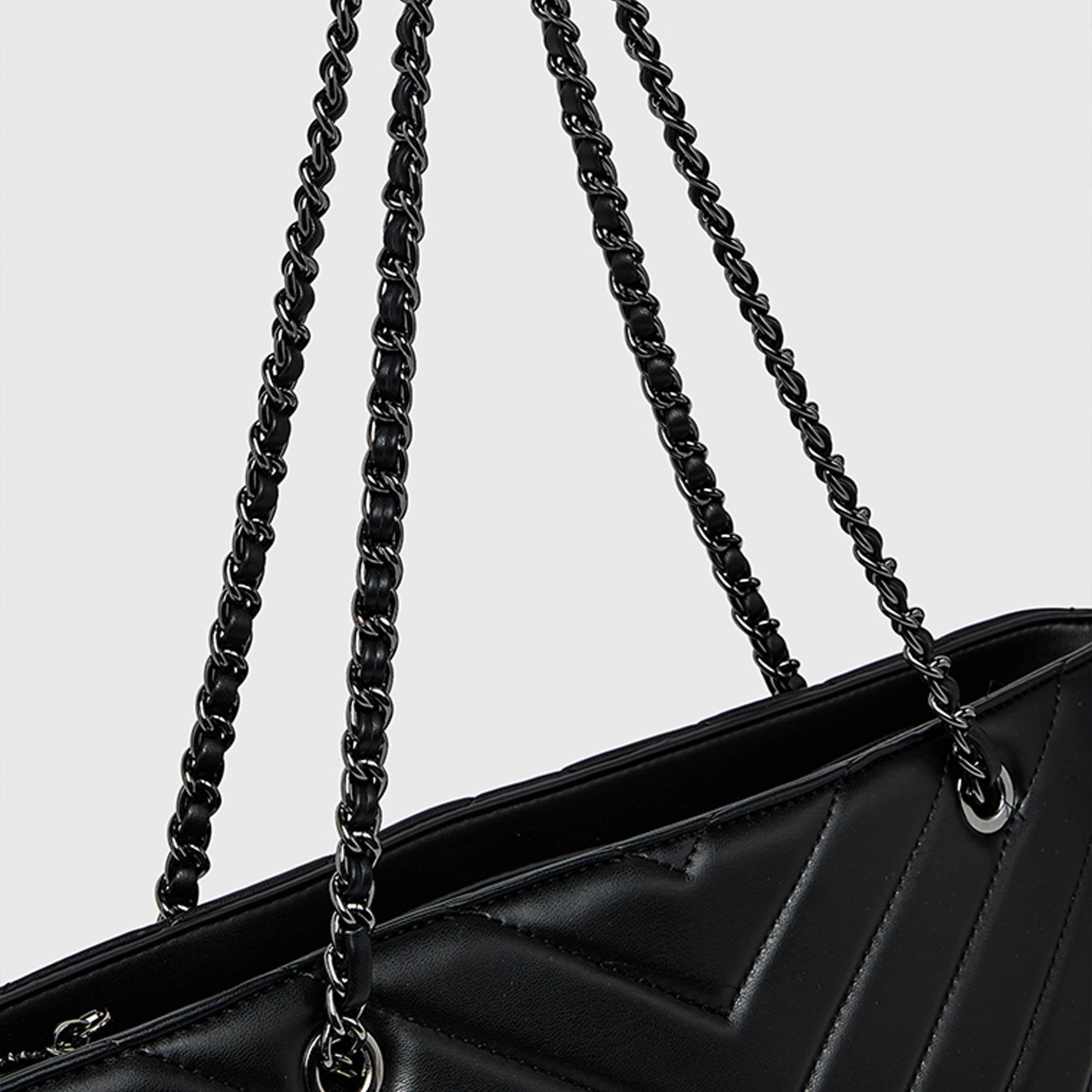 آن كلين - شنطة كتف مبطنة بسحاب وحزام سلسلة | 37 × 23 × 12 سم-women-bagsandwallets-handbags-image-5