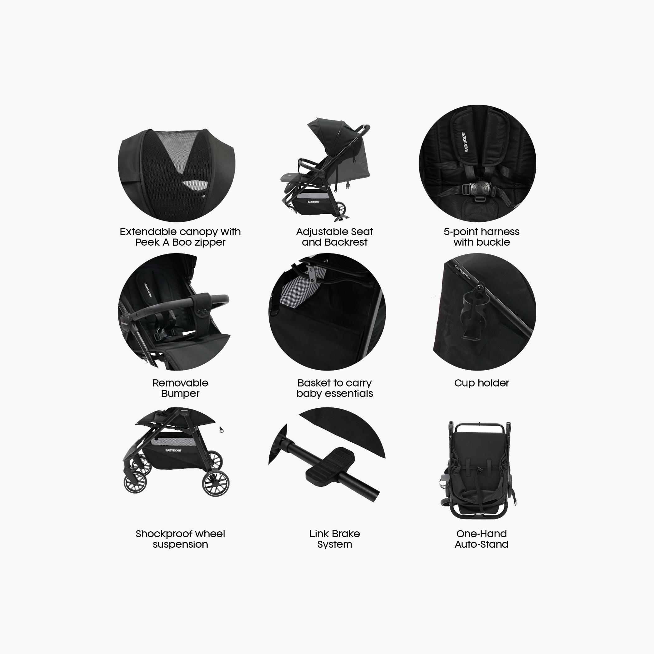 Babydoes Calverton - One-Hand Folding Baby Stroller, 5-Point Harness, Adjustable Backrest & Footrest, 0 to 3 Y (22 kg)-baby-gear-strollersandprams-strollers-image-9