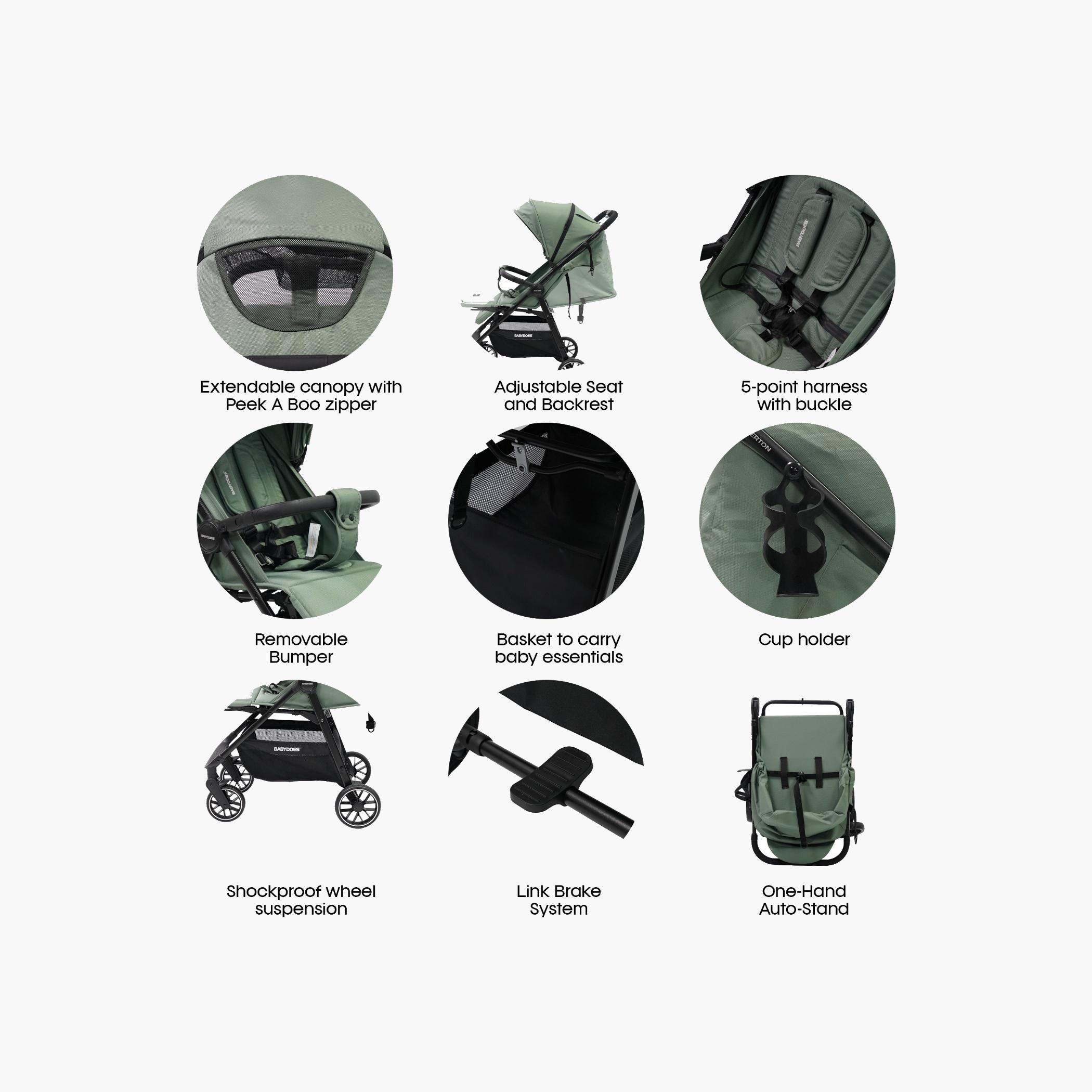 Babydoes Calverton - One-Hand Folding Baby Stroller, 5-Point Harness, Adjustable Backrest & Footrest, 0 to 3 Y (22 kg)-baby-gear-strollersandprams-strollers-image-9
