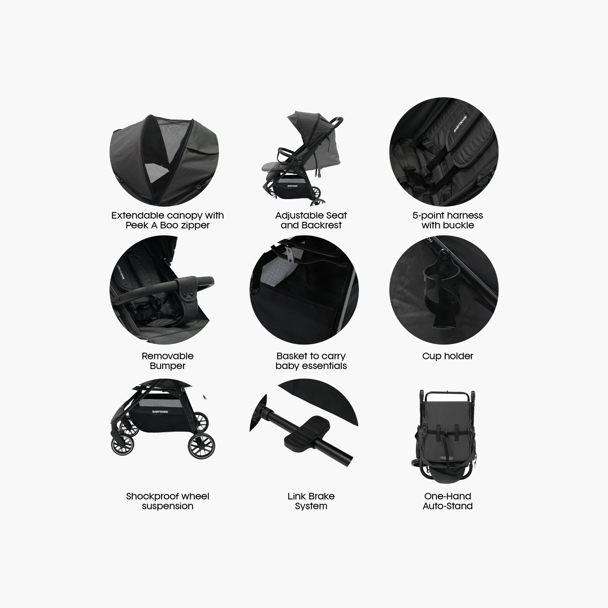 Babydoes Calverton - One-Hand Folding Baby Stroller, 5-Point Harness, Adjustable Backrest & Footrest, 0 to 3 Y (22 kg)-baby-gear-strollersandprams-strollers-image-9