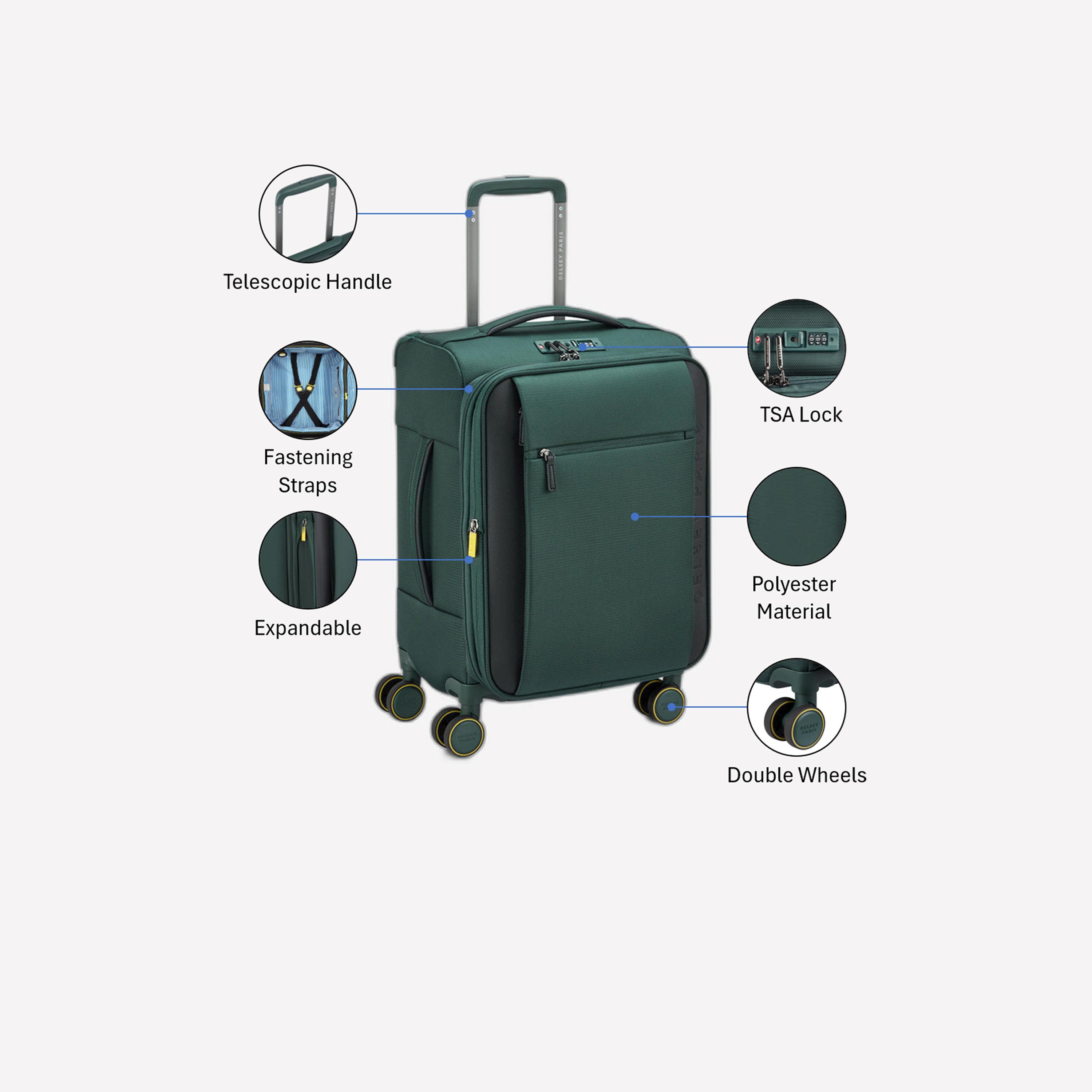 Delsey Paris Montmartre 3.0 55 CM Small Cabin Polyester Soft Sided 4-Wheeler Spinner Trolley Bag with TSA Lock-travel-luggagesandbags-luggage-image-3