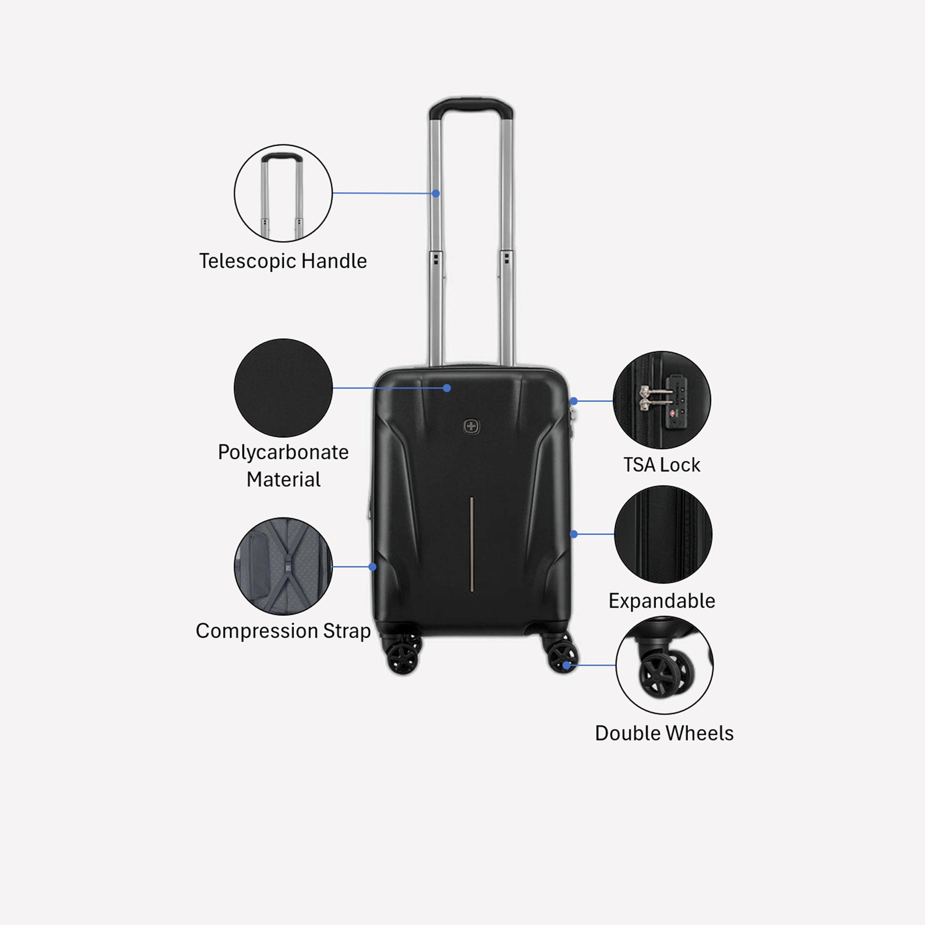 Wenger Ryon 54 CM Small Cabin Polycarbonate with ABS Hard Sided 4-Wheeler Spinner Trolley Bag with TSA Lock-travel-luggagesandbags-luggage-image-3