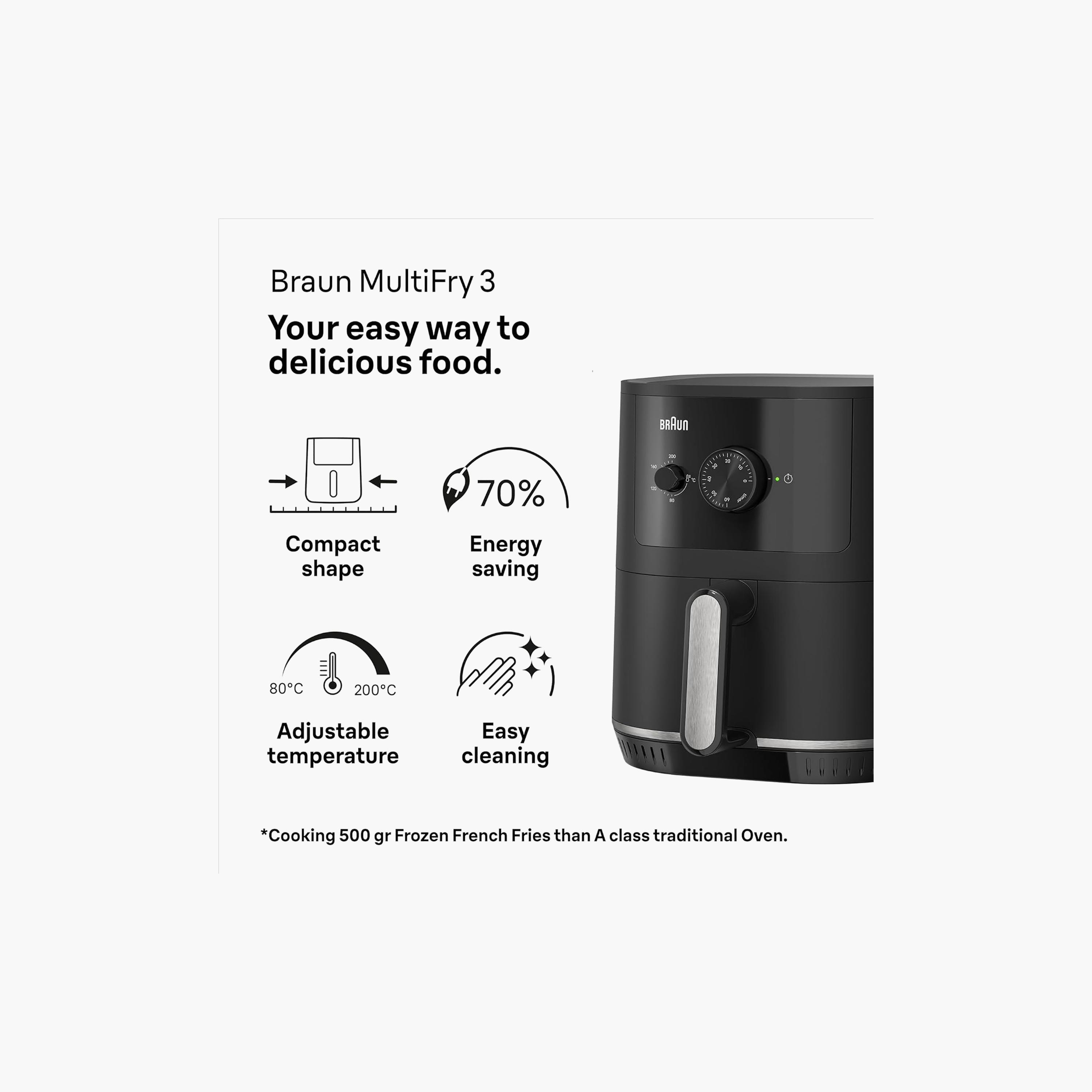 Braun MultiFry 3 Airfryer, 4.3L, 80-200°C, RealAir, Timer, 1500W, Matt Black | HF3000IBK-household-appliances-kitchenappliances-foodprocessors-image-3