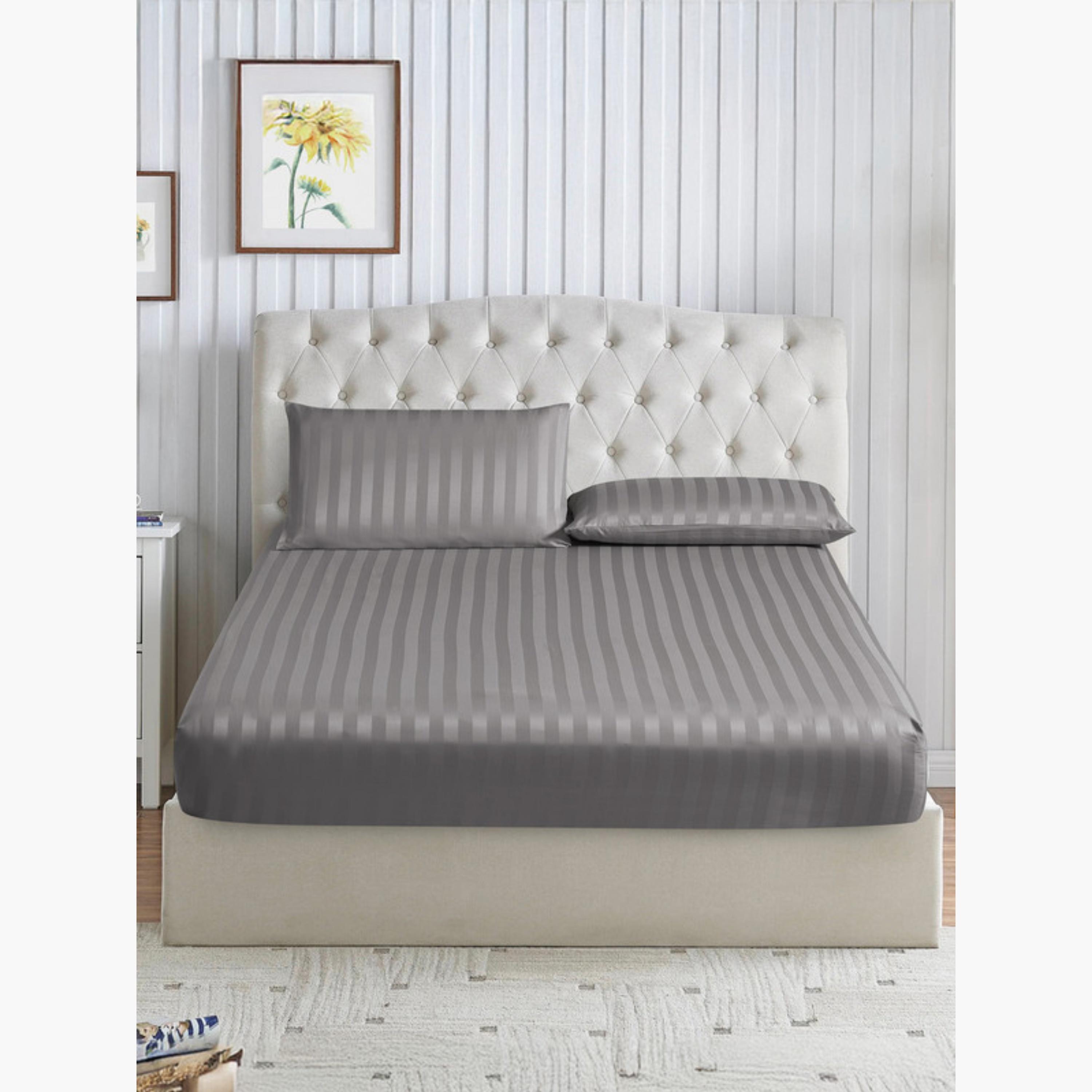 Striped Hydro Brushed Fitted Sheet-household-bedding-sheetsandpillowcases-fittedsheets-image-1