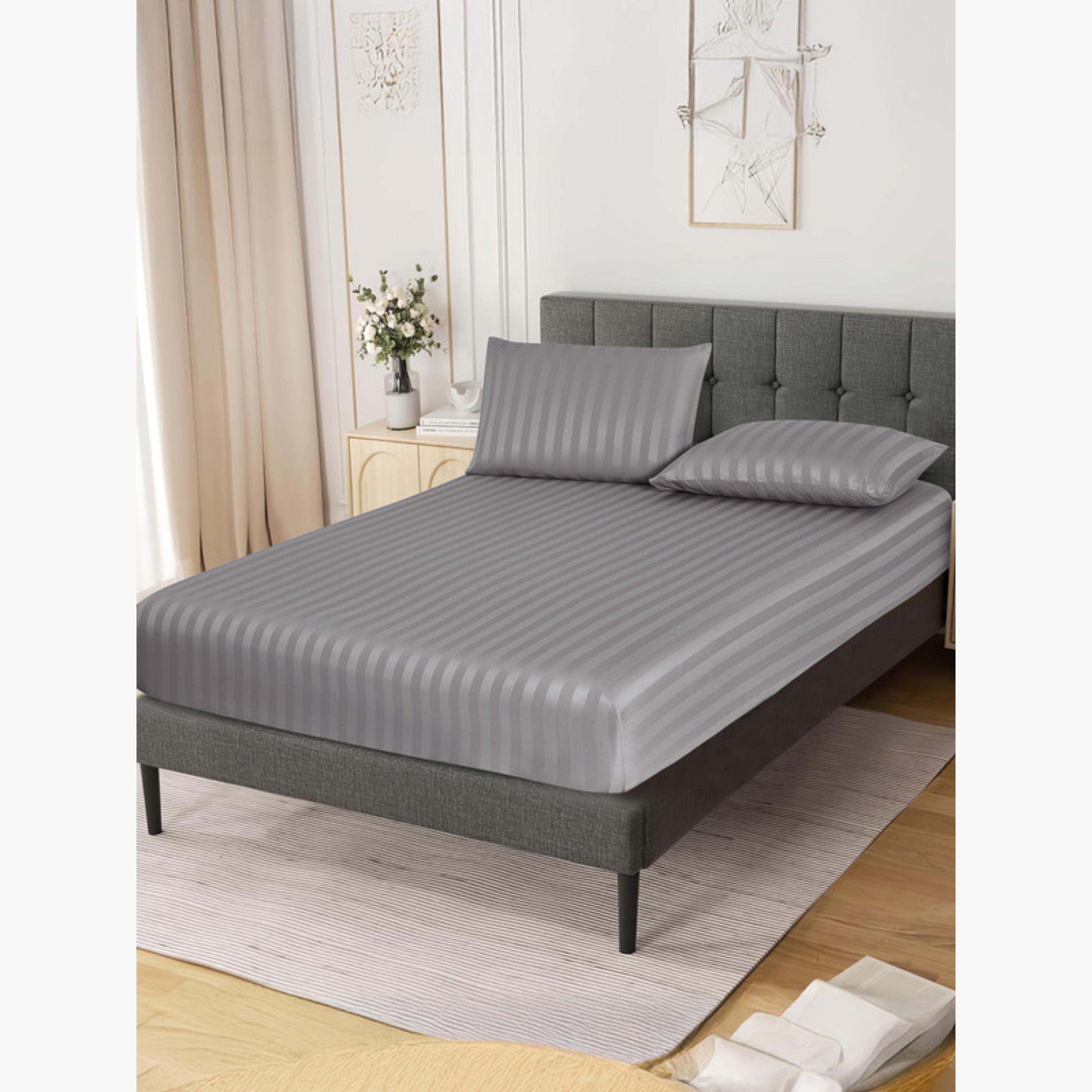 Striped Hydro Brushed Fitted Sheet-household-bedding-sheetsandpillowcases-fittedsheets-image-2