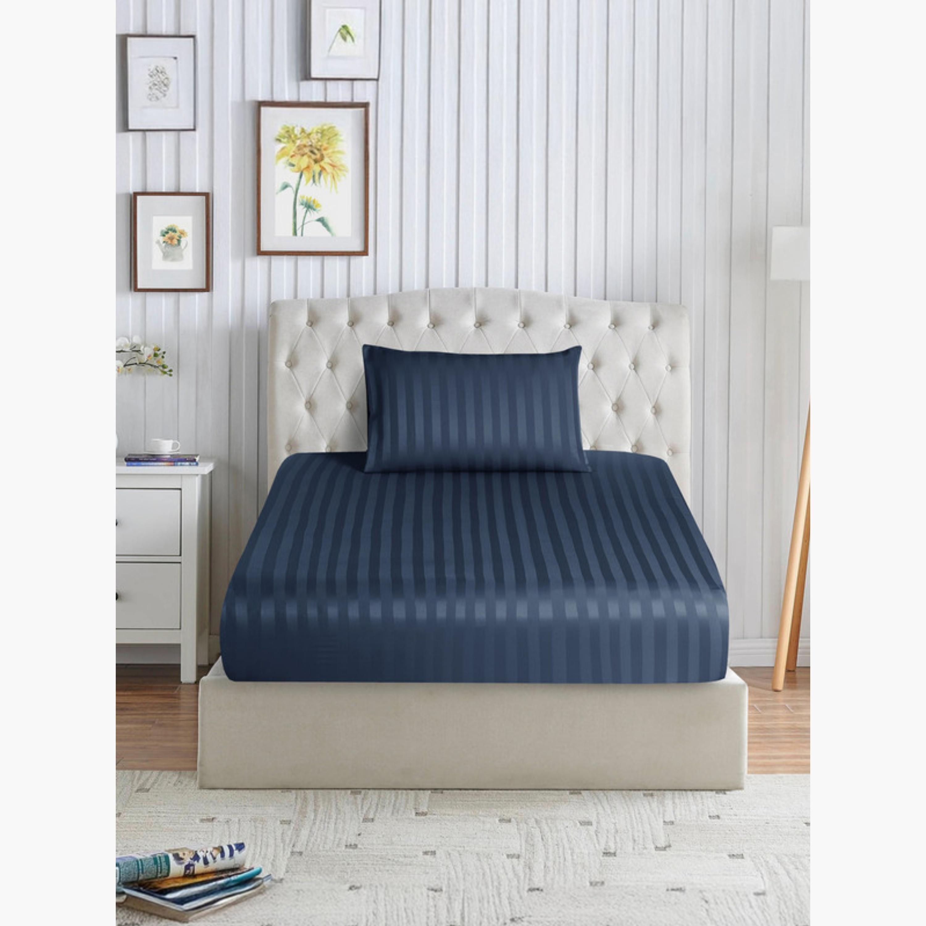طقم شرشف مطاطي مخطط-household-bedding-sheetsandpillowcases-fittedsheets-image-1