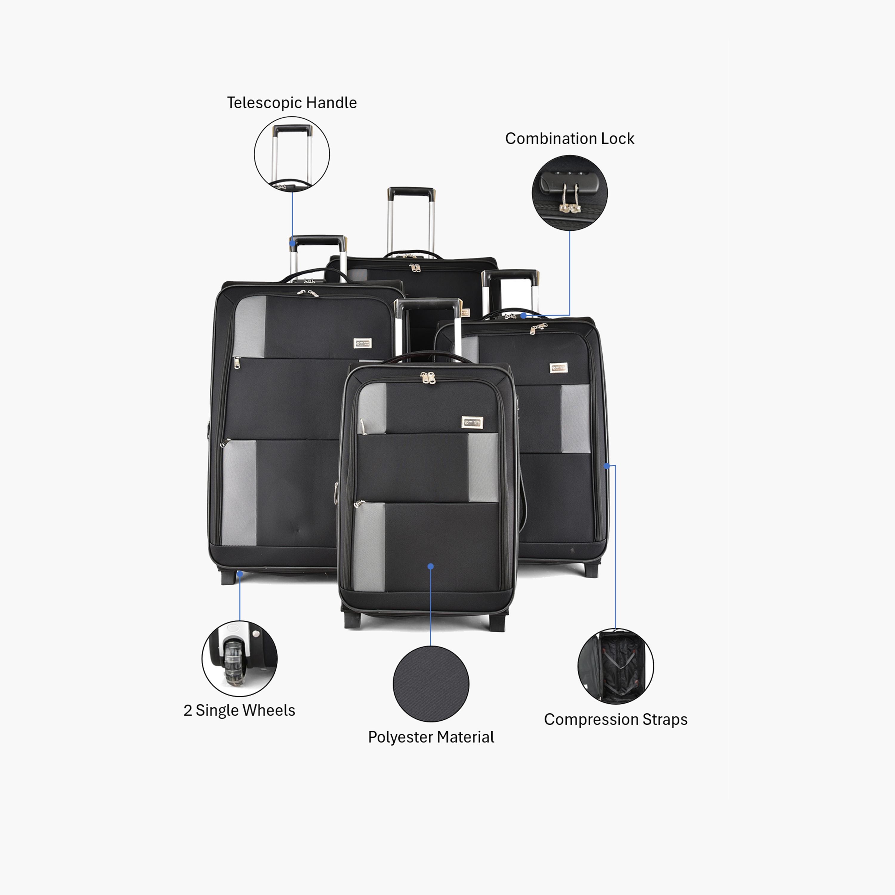 طقم من 4 شنط سفر بعجلتين دوارتين جوانب بوليستر طرية  قفل برقم سري-travel-luggagesandbags-luggage-image-2